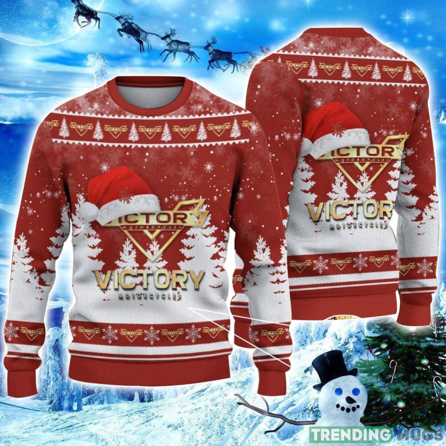 Victory Motorcycles Logo Wearing Santa Hat Christmas Gift Ugly Christmas Sweater Christmas Gift Ideas Product Photo 1 Victory Motorcycles Logo Wearing Santa Hat Christmas Gift Ugly Christmas Sweater Christmas Gift Ideas Product Photo 1