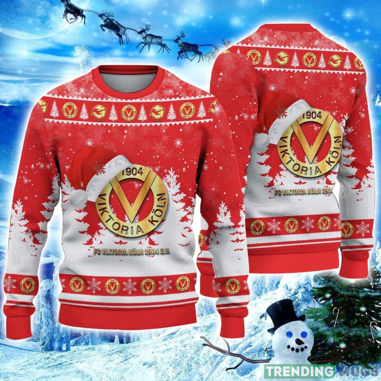 Viktoria Koln Logo Wearing Santa Hat Ugly Christmas Sweater Unisex 3D Christmas sweater Product Photo 1 Viktoria Koln Logo Wearing Santa Hat Ugly Christmas Sweater Unisex 3D Christmas sweater Product Photo 1