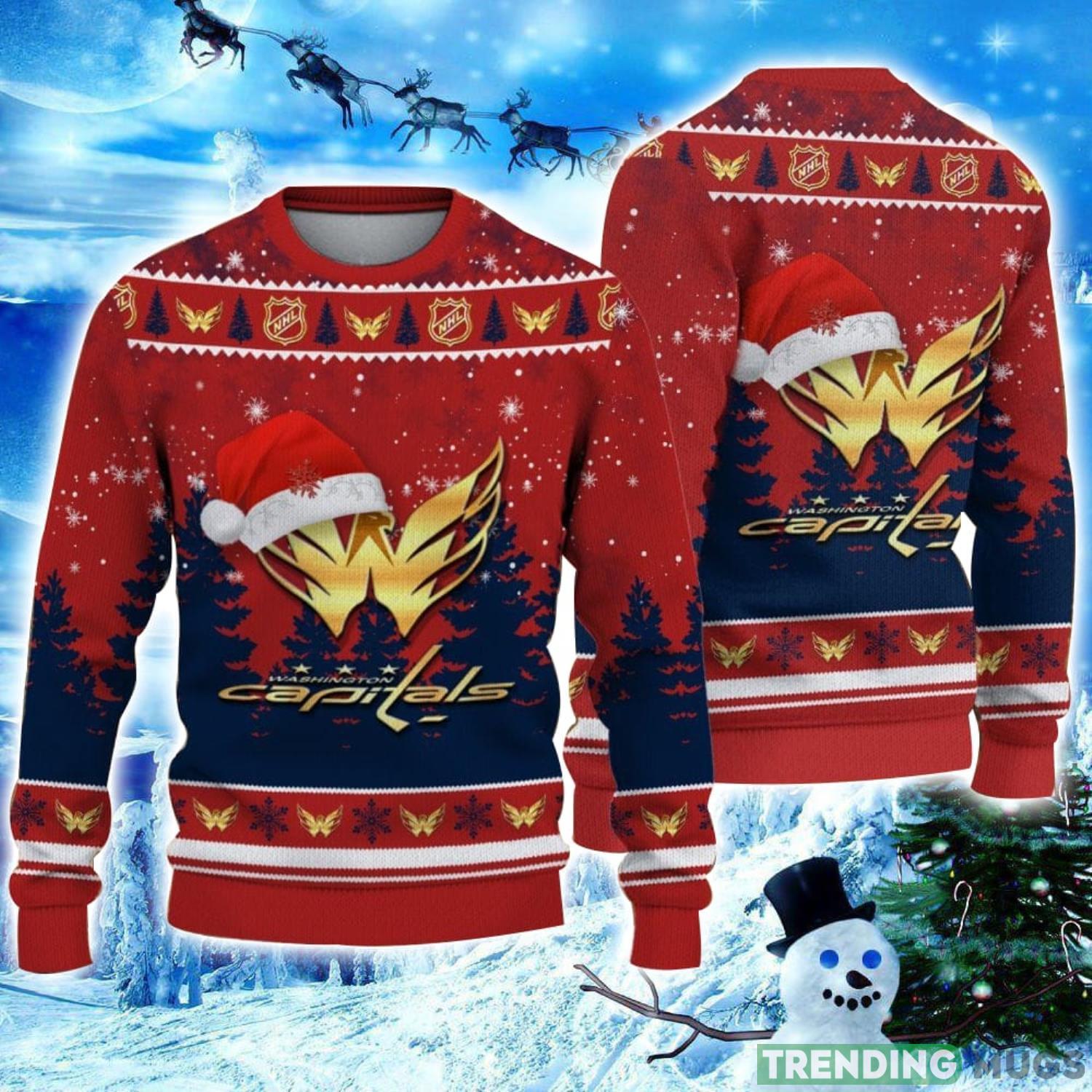 Washington Capitals Logo Wearing Santa Hat Christmas Gift Ugly Christmas Sweater Christmas Gift Ideas Product Photo 1