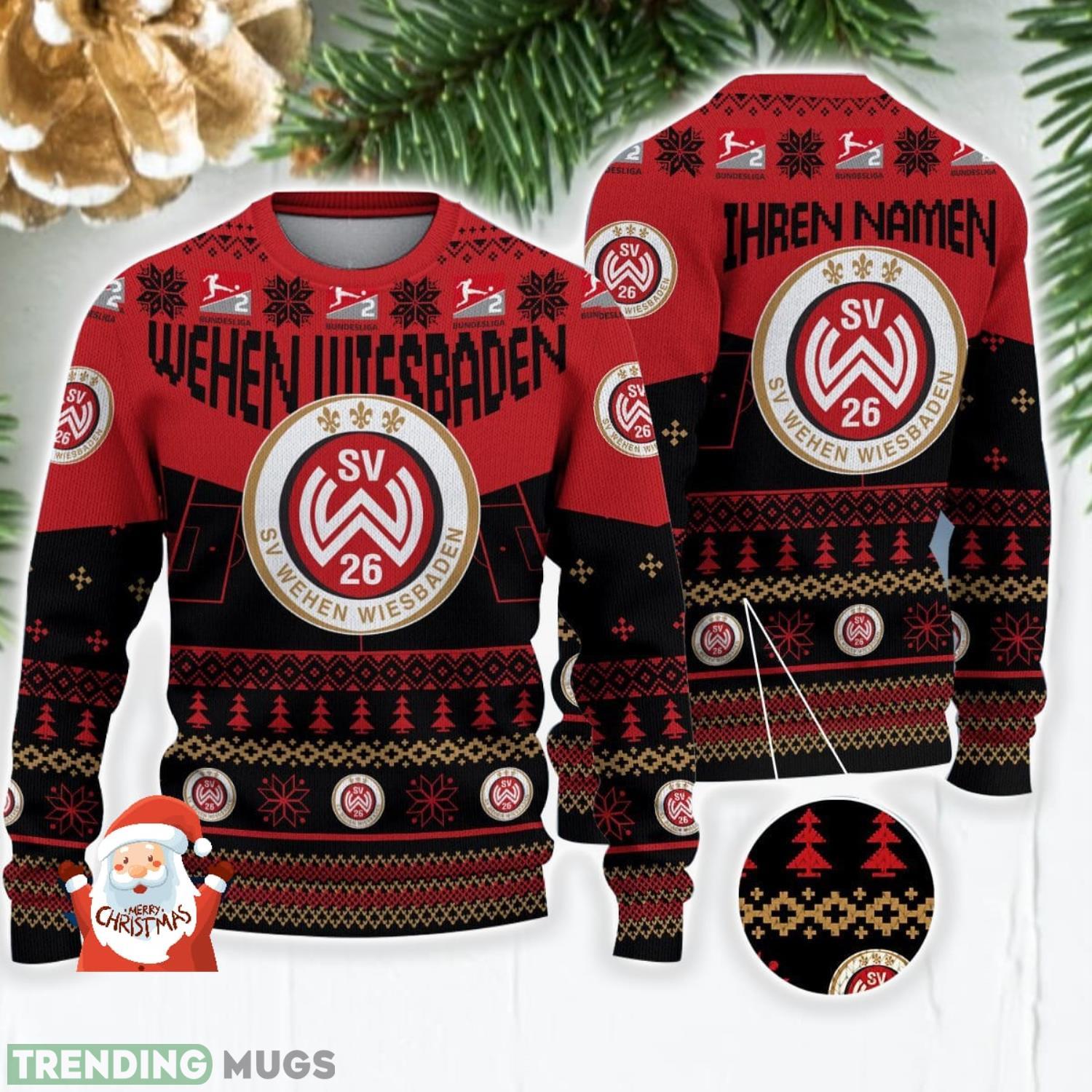 Wehen Wiesbaden 3D Ugly Christmas Sweater Christmas Holiday Gift Custom Name For Men And Women Product Photo 1 Wehen Wiesbaden 3D Ugly Christmas Sweater Christmas Holiday Gift Custom Name For Men And Women Product Photo 1