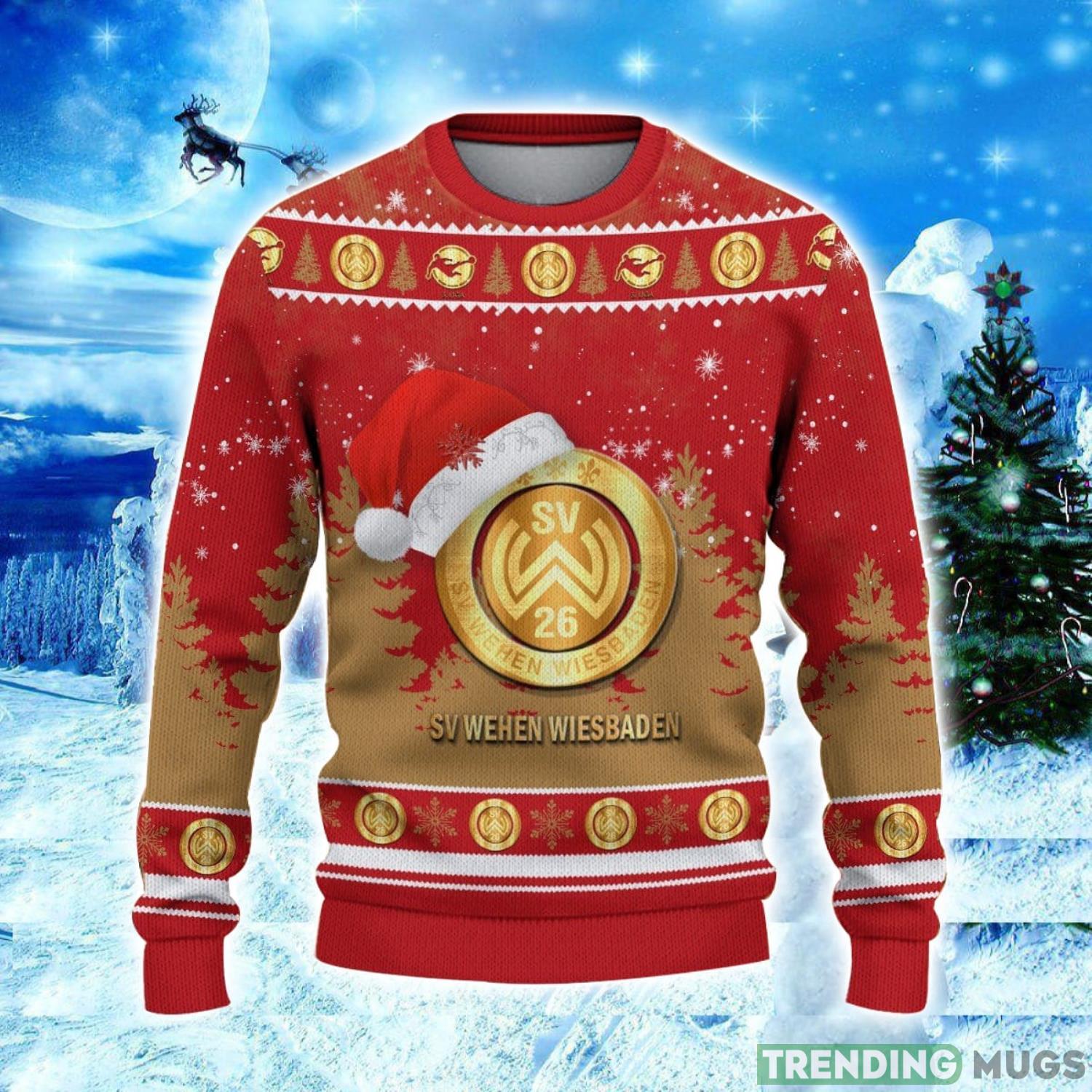 Wehen Wiesbaden Logo Wearing Santa Hat Ugly Christmas Sweater Unisex 3D Christmas sweater 3D Sweater Wehen Wiesbaden Logo Wearing Santa Hat Ugly Christmas Sweater Unisex 3D Christmas sweater 3D Sweater