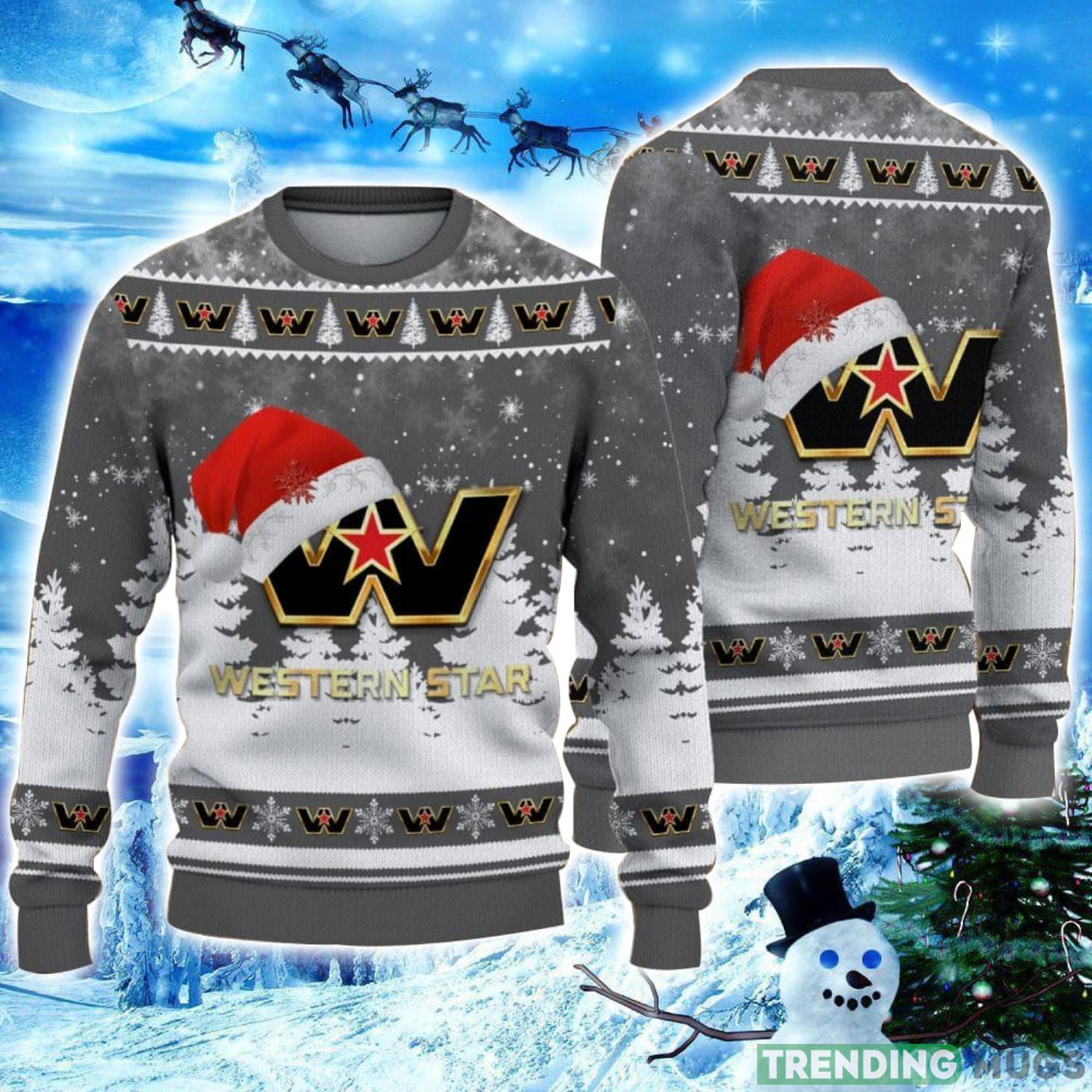 Western Star Logo Wearing Santa Hat Christmas Gift Ugly Christmas Sweater Christmas Gift Ideas Product Photo 1