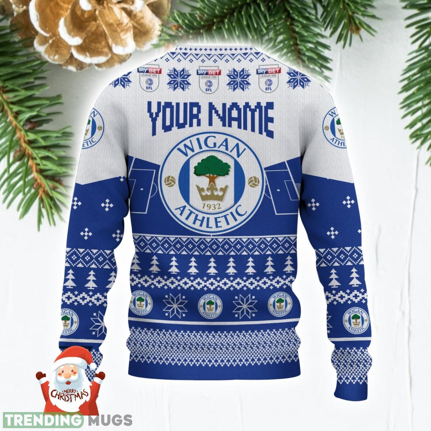 Wigan Athletic 3D Ugly Christmas Sweater Christmas Holiday Gift Custom Name For Men And Women 3D Sweater Wigan Athletic 3D Ugly Christmas Sweater Christmas Holiday Gift Custom Name For Men And Women 3D Sweater