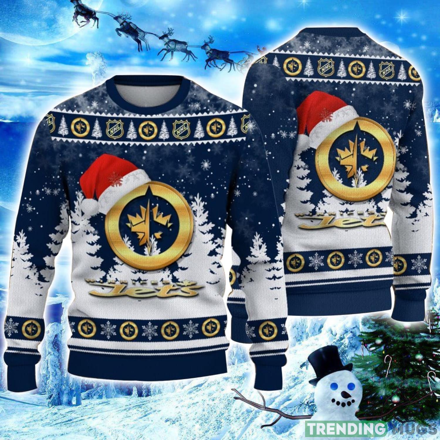 Winnipeg Jets Logo Wearing Santa Hat Christmas Gift Ugly Christmas Sweater Christmas Gift Ideas Product Photo 1