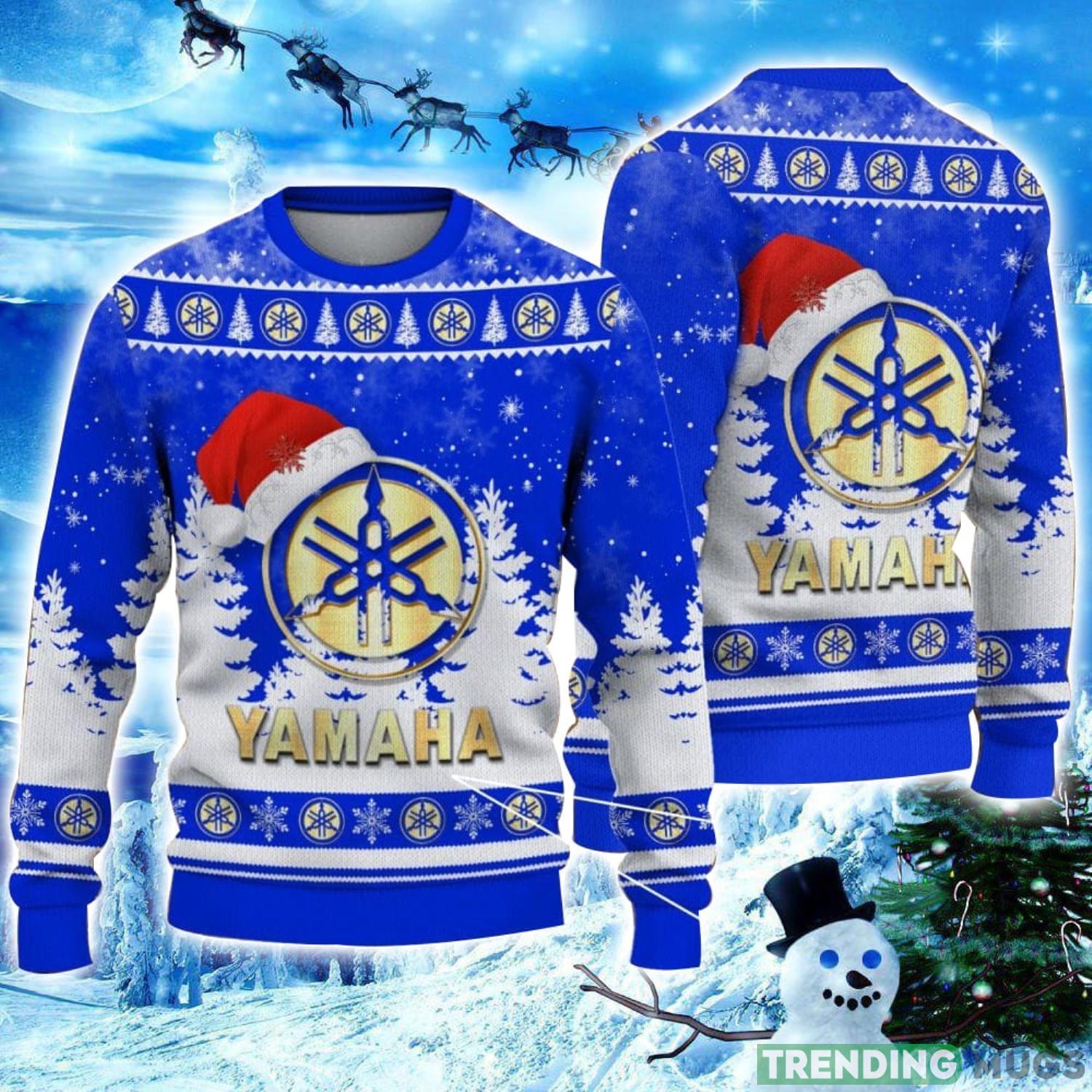 Yamaha Blue Logo Wearing Santa Hat Christmas Gift Ugly Christmas Sweater Christmas Gift Ideas Product Photo 1