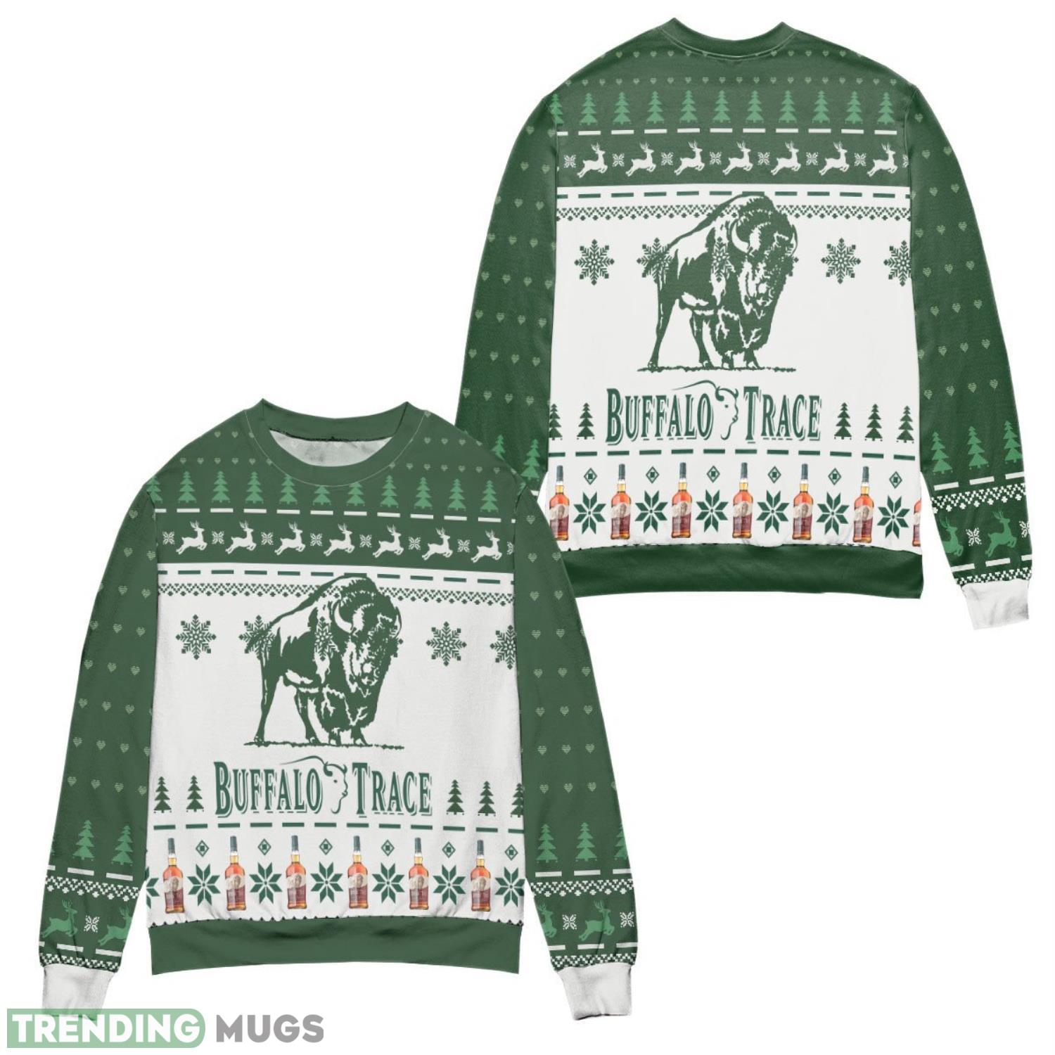 Buffalo Trace Kentucky Straight Bourbon Whiskey Reindeer Pine Tree Pattern Nice Gift Ugly Christmas Sweater Product Photo 1