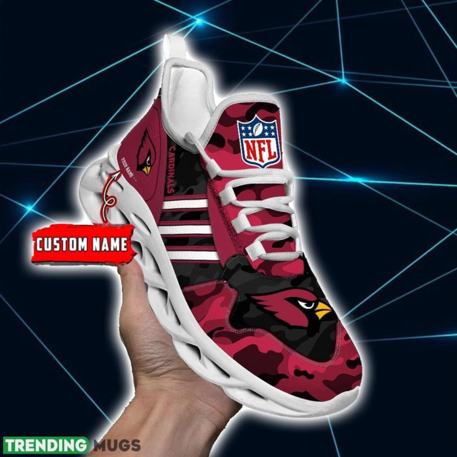 Custom Name Arizona Cardinals Personalized Sneakers Max Soul Shoes Camo Pattern And White Striped Shoes Product Photo 1 Custom Name Arizona Cardinals Personalized Sneakers Max Soul Shoes Camo Pattern And White Striped Shoes Product Photo 1