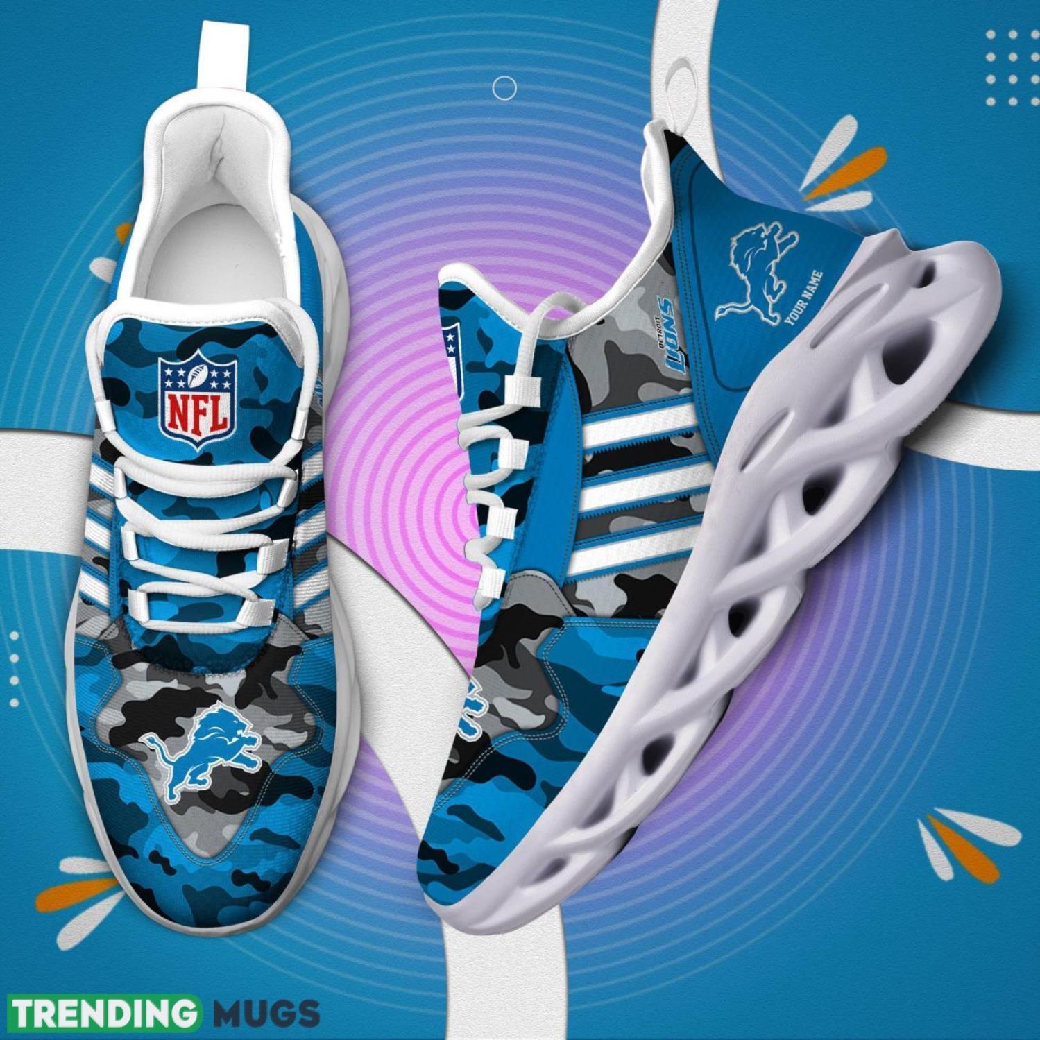 Custom Name Detroit Lions Personalized Sneakers Max Soul Shoes Camo Pattern And White Striped Shoes Max Soul Custom Name Detroit Lions Personalized Sneakers Max Soul Shoes Camo Pattern And White Striped Shoes Max Soul