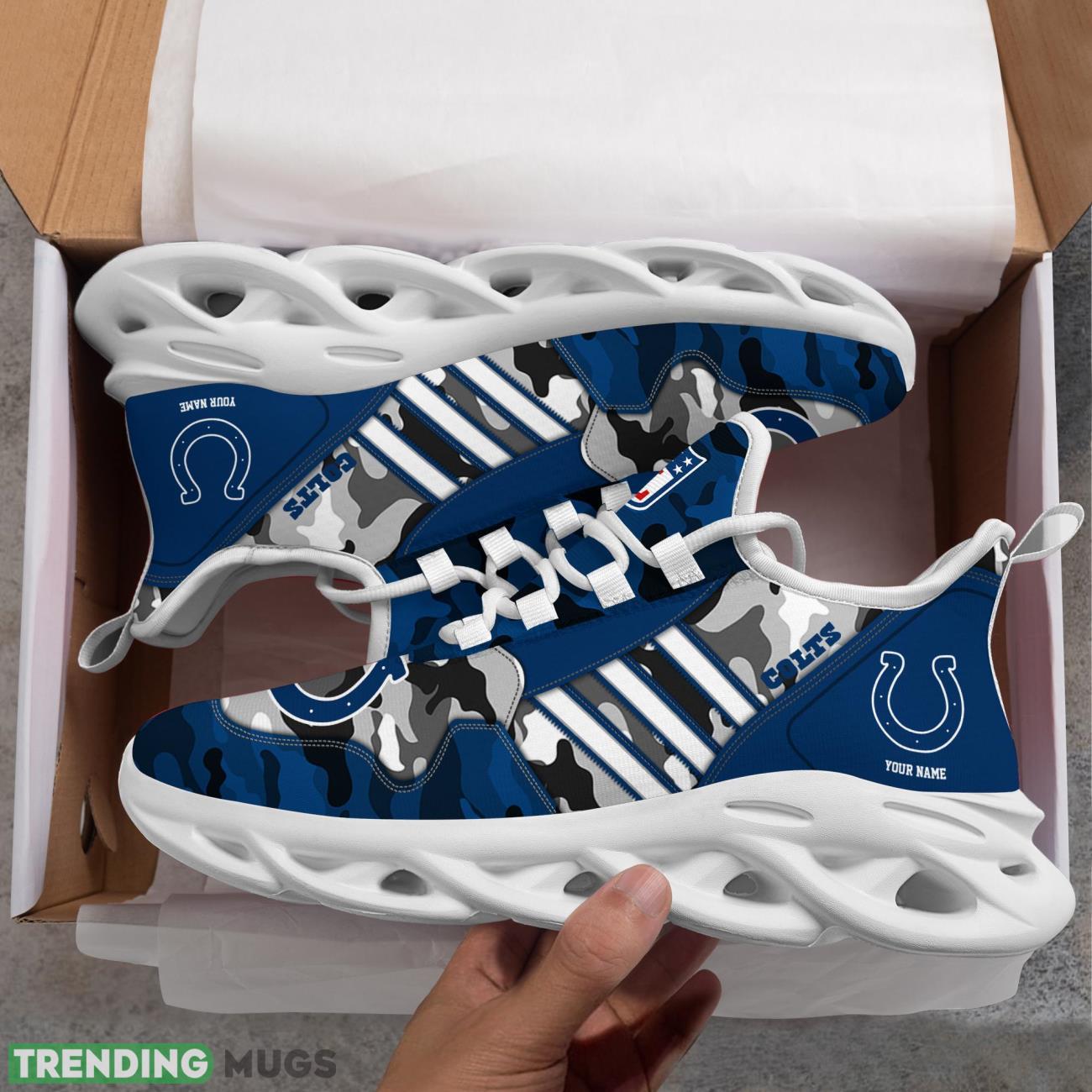 Custom Name Indianapolis Colts Personalized Sneakers Max Soul Shoes Camo Pattern And White Striped Shoes Max Soul Custom Name Indianapolis Colts Personalized Sneakers Max Soul Shoes Camo Pattern And White Striped Shoes Max Soul