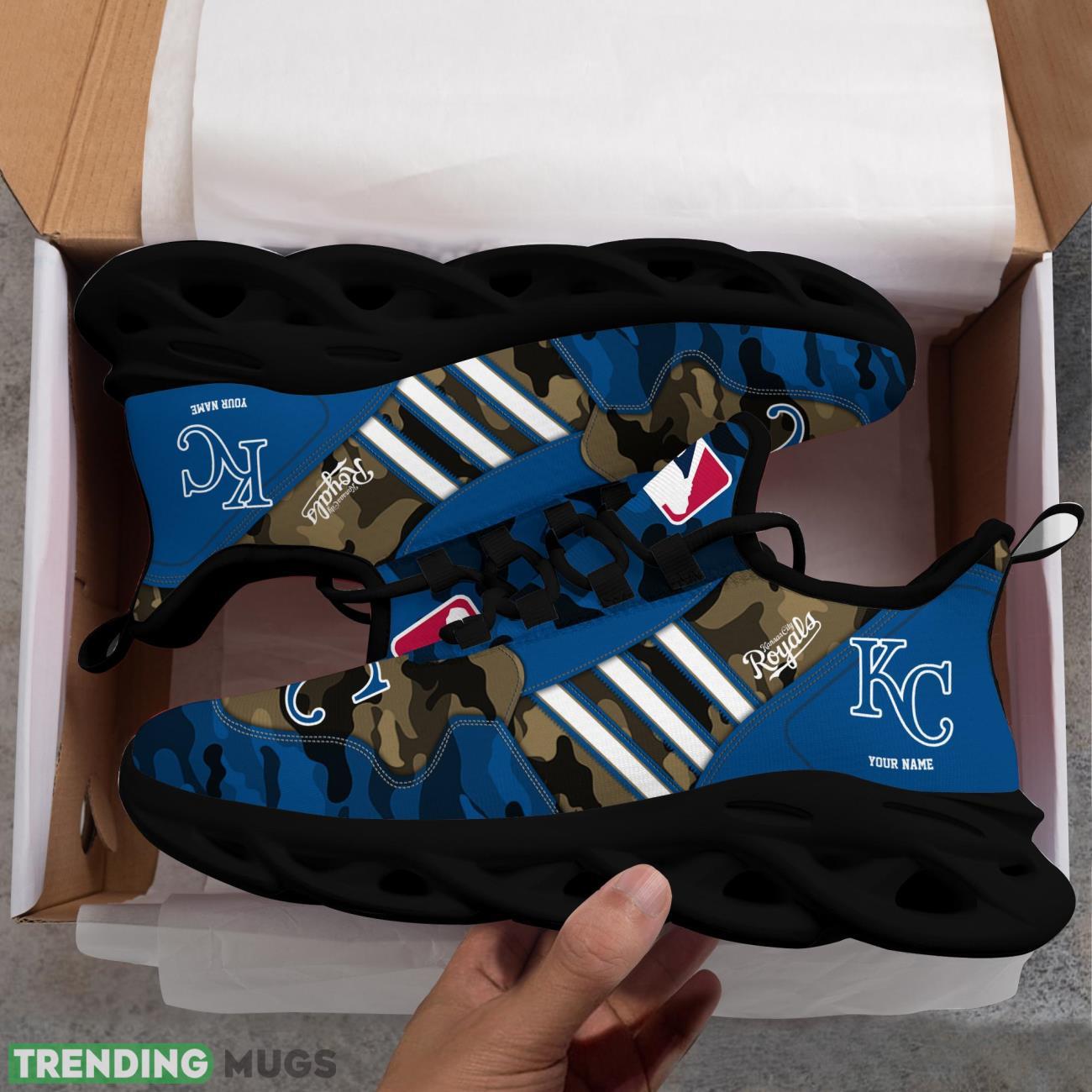 Custom Name Kansas City Royals Personalized Sneakers Max Soul Shoes Camo Pattern And White Striped Shoes Max Soul Custom Name Kansas City Royals Personalized Sneakers Max Soul Shoes Camo Pattern And White Striped Shoes Max Soul