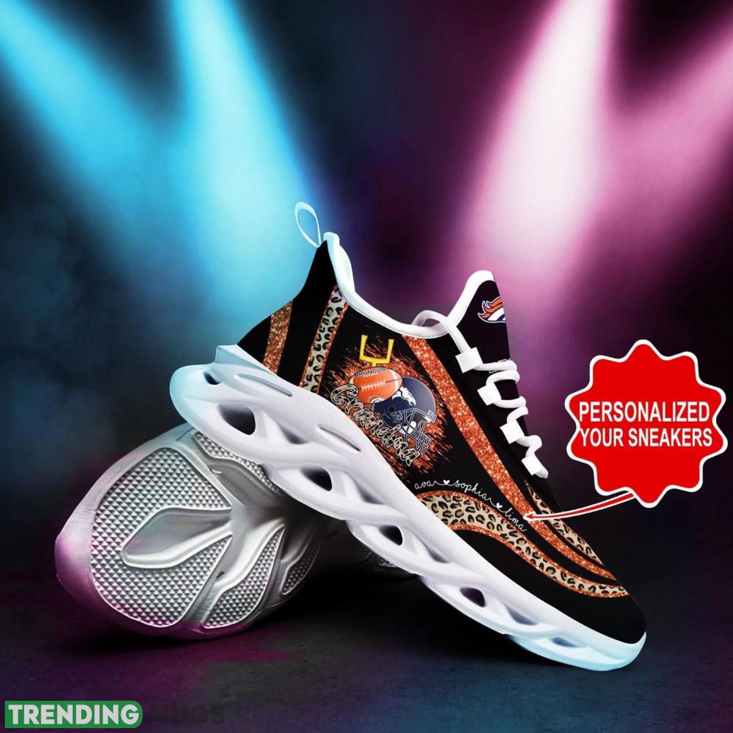 Denver Broncos NFL Max Soul Shoes Custom Name Leopard Prints Glitter Christmas Running Shoes Gifts For NFL Fans Max Soul Denver Broncos NFL Max Soul Shoes Custom Name Leopard Prints Glitter Christmas Running Shoes Gifts For NFL Fans Max Soul
