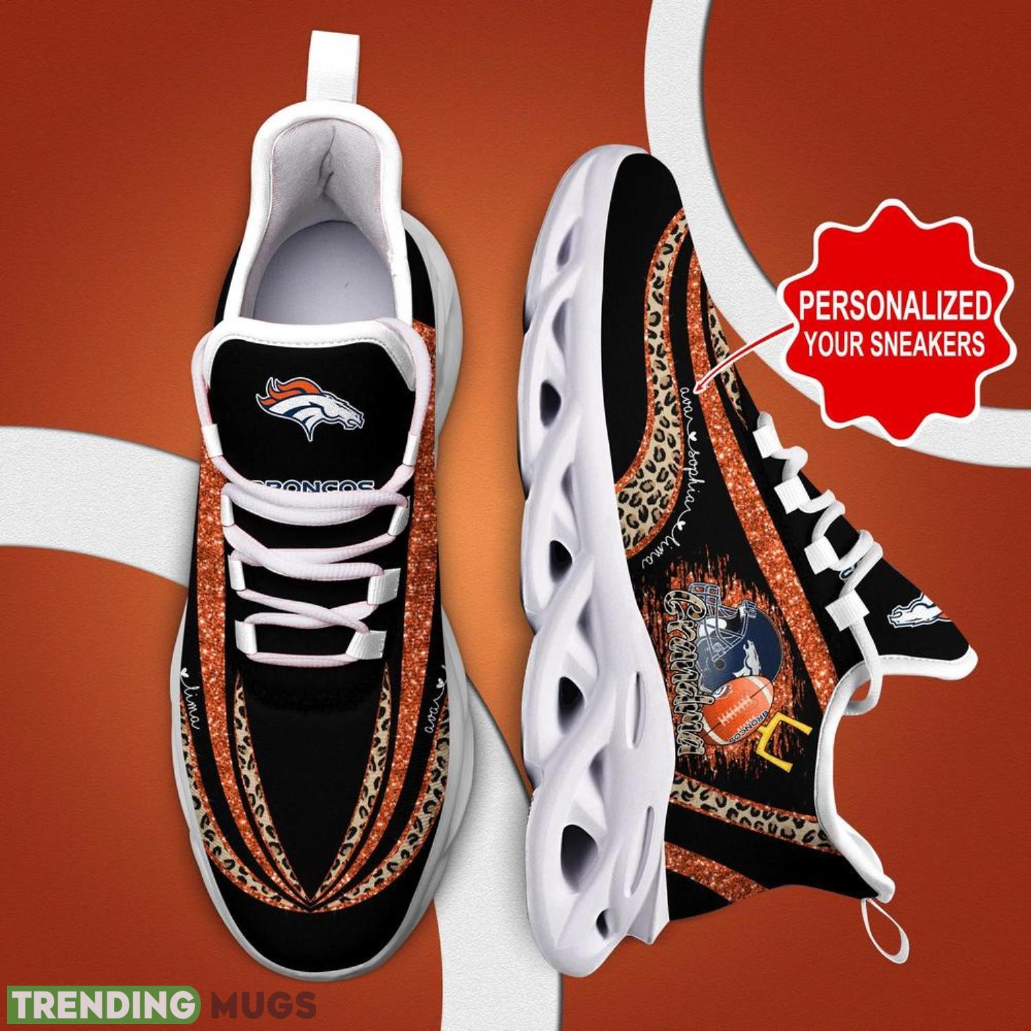 Denver Broncos NFL Max Soul Shoes Custom Name Leopard Prints Glitter Christmas Running Shoes Gifts For NFL Fans Max Soul Denver Broncos NFL Max Soul Shoes Custom Name Leopard Prints Glitter Christmas Running Shoes Gifts For NFL Fans Max Soul