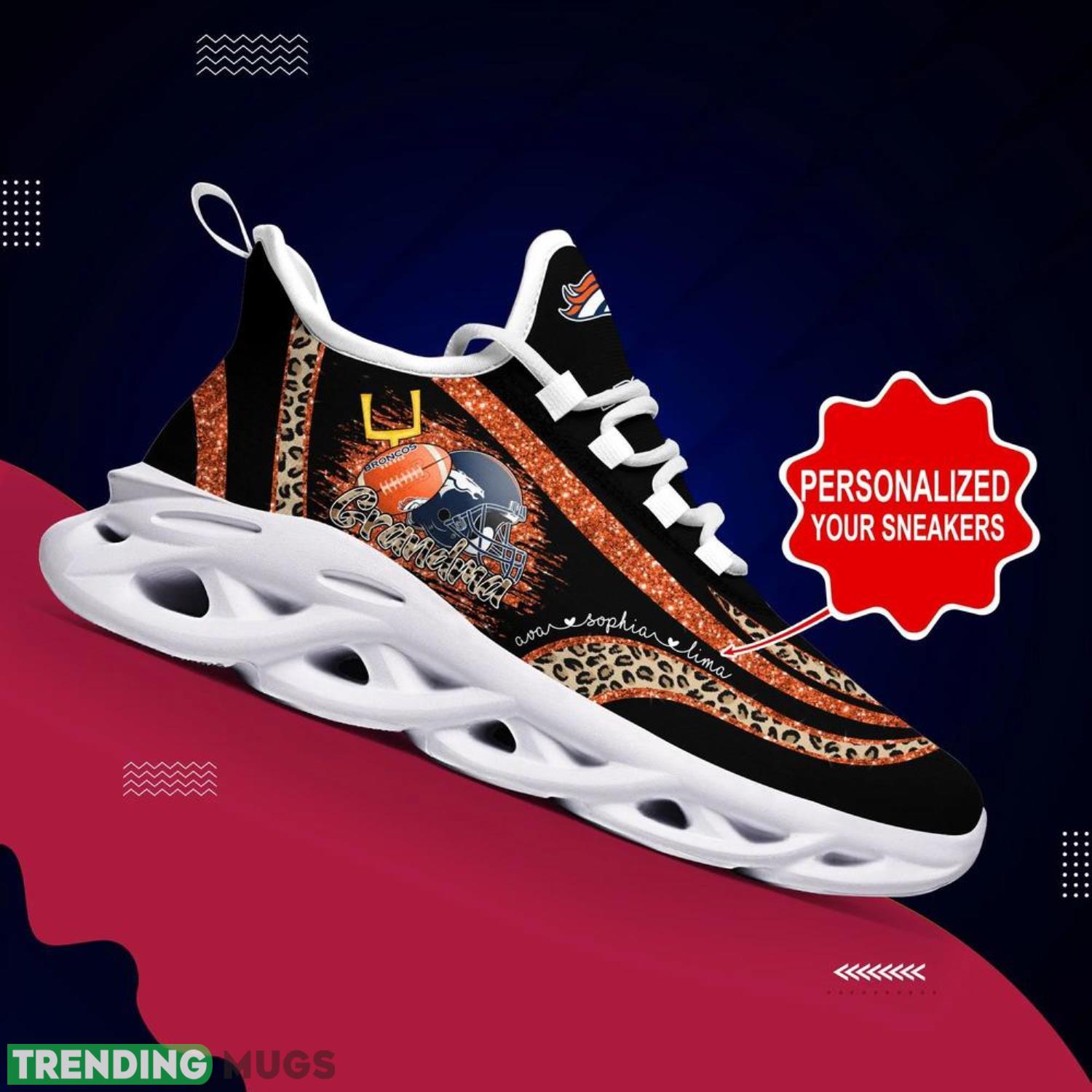 Denver Broncos NFL Max Soul Shoes Custom Name Leopard Prints Glitter Christmas Running Shoes Gifts For NFL Fans Max Soul Denver Broncos NFL Max Soul Shoes Custom Name Leopard Prints Glitter Christmas Running Shoes Gifts For NFL Fans Max Soul