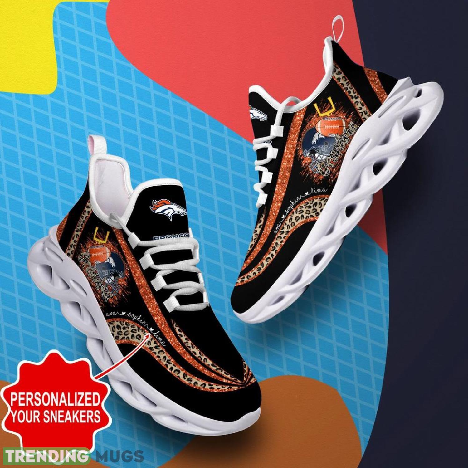 Denver Broncos NFL Max Soul Shoes Custom Name Leopard Prints Glitter Christmas Running Shoes Gifts For NFL Fans Max Soul Denver Broncos NFL Max Soul Shoes Custom Name Leopard Prints Glitter Christmas Running Shoes Gifts For NFL Fans Max Soul
