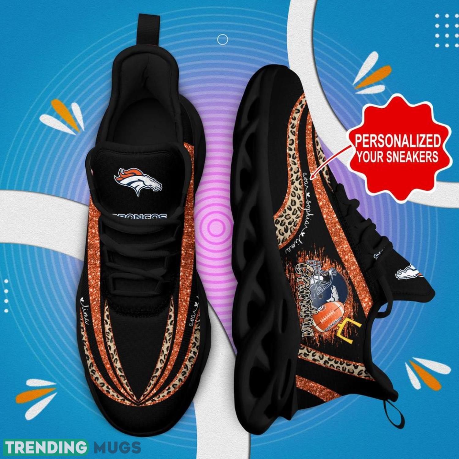 Denver Broncos NFL Max Soul Shoes Custom Name Leopard Prints Glitter Christmas Running Shoes Gifts For NFL Fans Max Soul Denver Broncos NFL Max Soul Shoes Custom Name Leopard Prints Glitter Christmas Running Shoes Gifts For NFL Fans Max Soul