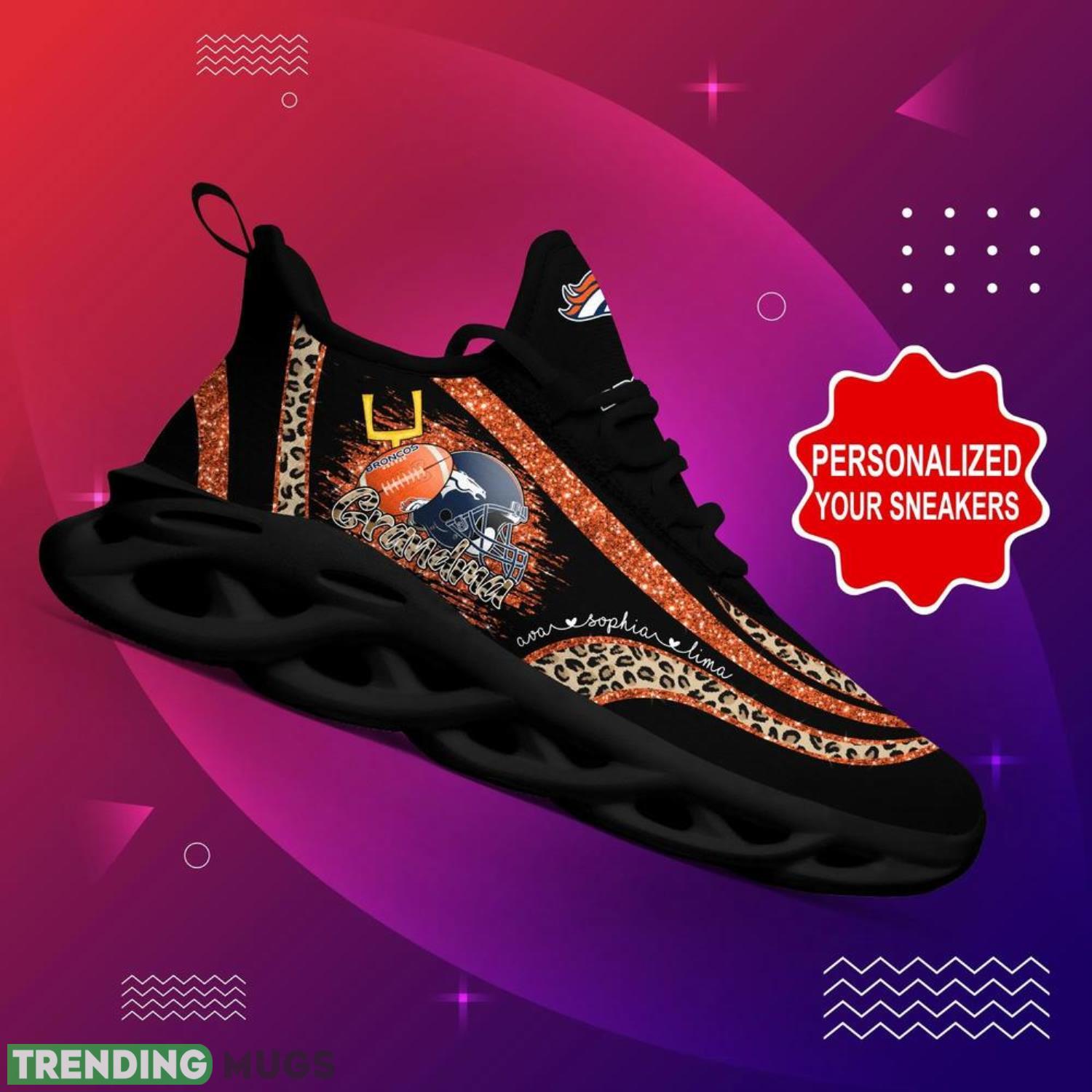 Denver Broncos NFL Max Soul Shoes Custom Name Leopard Prints Glitter Christmas Running Shoes Gifts For NFL Fans Max Soul Denver Broncos NFL Max Soul Shoes Custom Name Leopard Prints Glitter Christmas Running Shoes Gifts For NFL Fans Max Soul