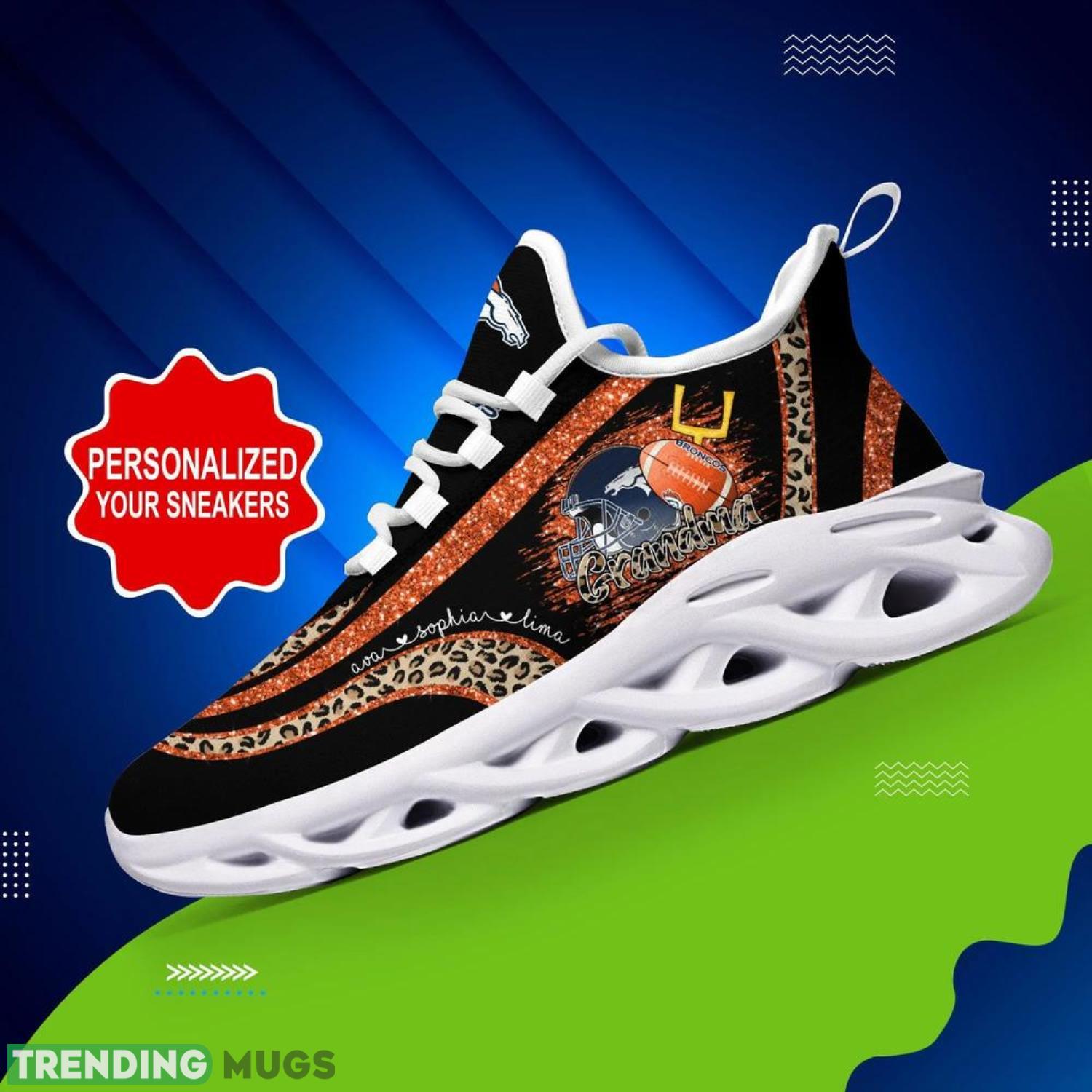 Denver Broncos NFL Max Soul Shoes Custom Name Leopard Prints Glitter Christmas Running Shoes Gifts For NFL Fans Product Photo 1 Denver Broncos NFL Max Soul Shoes Custom Name Leopard Prints Glitter Christmas Running Shoes Gifts For NFL Fans Product Photo 1
