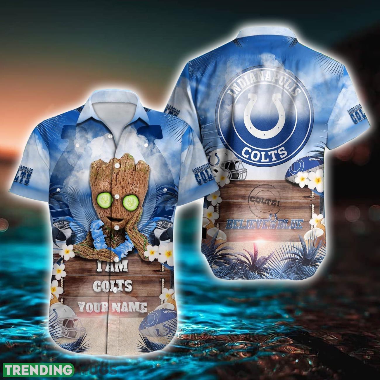 Indianapolis Colts NFL Hawaiian Shirt Baby Groot Lover Custom Name For Fans Product Photo 1 Indianapolis Colts NFL Hawaiian Shirt Baby Groot Lover Custom Name For Fans Product Photo 1