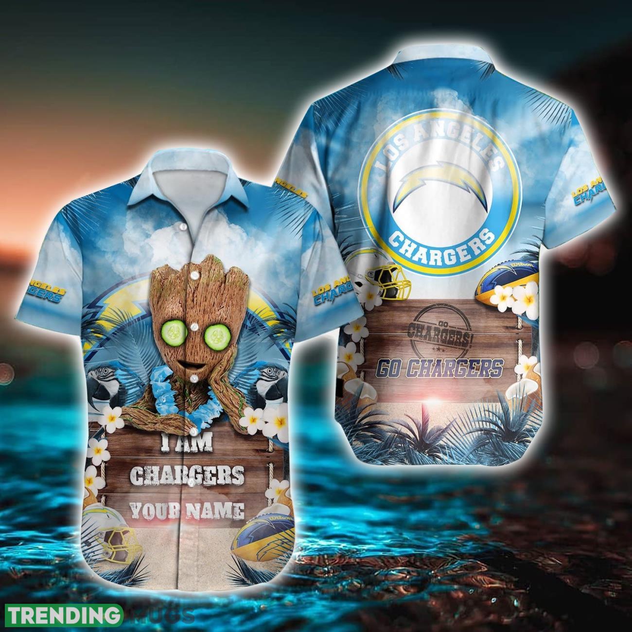 Los Angeles Chargers NFL Hawaiian Shirt Baby Groot Lover Custom Name For Fans Product Photo 1 Los Angeles Chargers NFL Hawaiian Shirt Baby Groot Lover Custom Name For Fans Product Photo 1