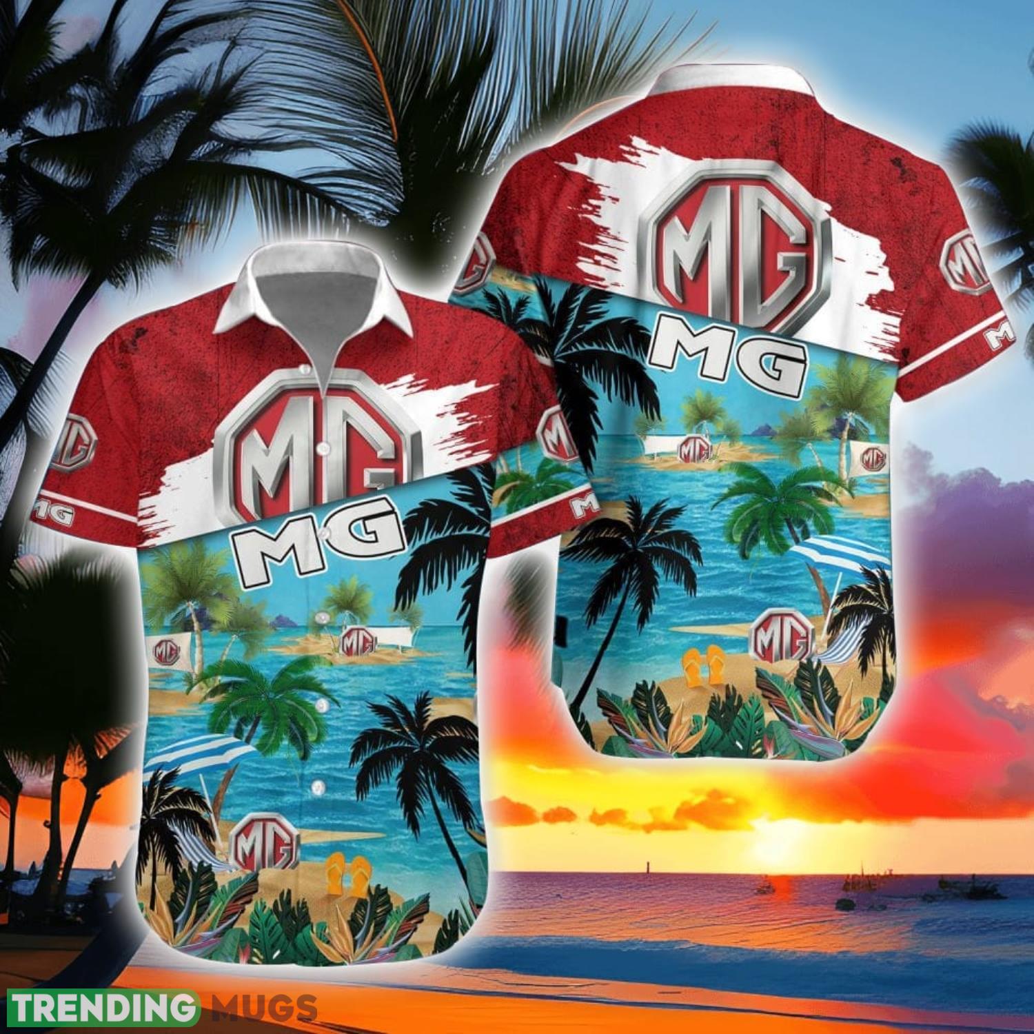 MG Car Beach Coconut Pattern Aloha Hawaiian Shirt And Shorts Product Photo 1