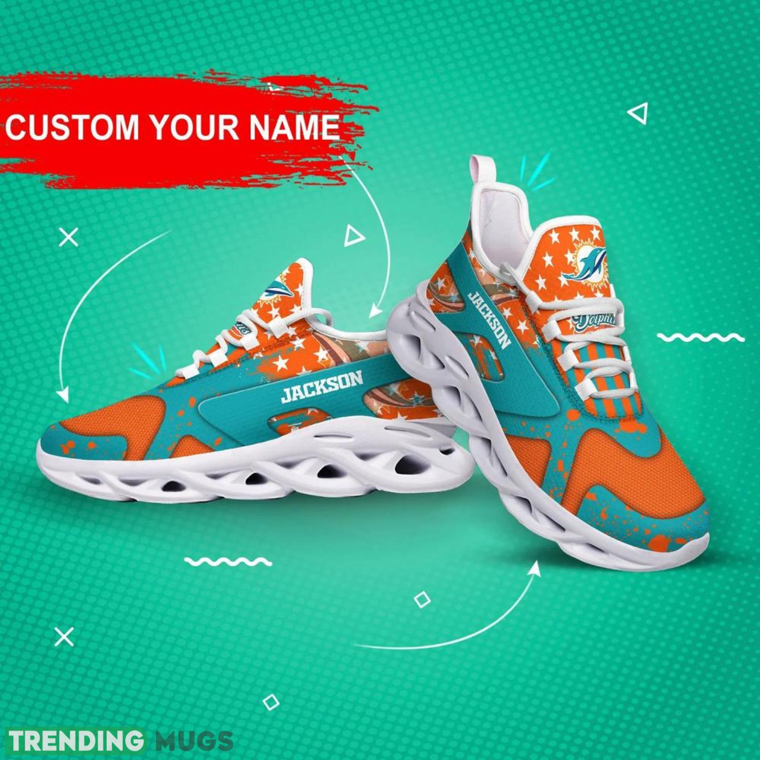 Miami Dolphins NFL Max Soul Shoes Custom Name Sneakers Hot Trending Men And Women Sneakers Personalized Gifts For NFL Fans Max Soul Miami Dolphins NFL Max Soul Shoes Custom Name Sneakers Hot Trending Men And Women Sneakers Personalized Gifts For NFL Fans Max Soul