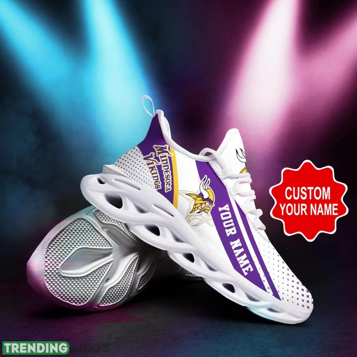 Minnesota Vikings NFL Max Soul Shoes Custom Name Sneakers White Purple Running Shoes Gifts For NFL Fans Max Soul Minnesota Vikings NFL Max Soul Shoes Custom Name Sneakers White Purple Running Shoes Gifts For NFL Fans Max Soul