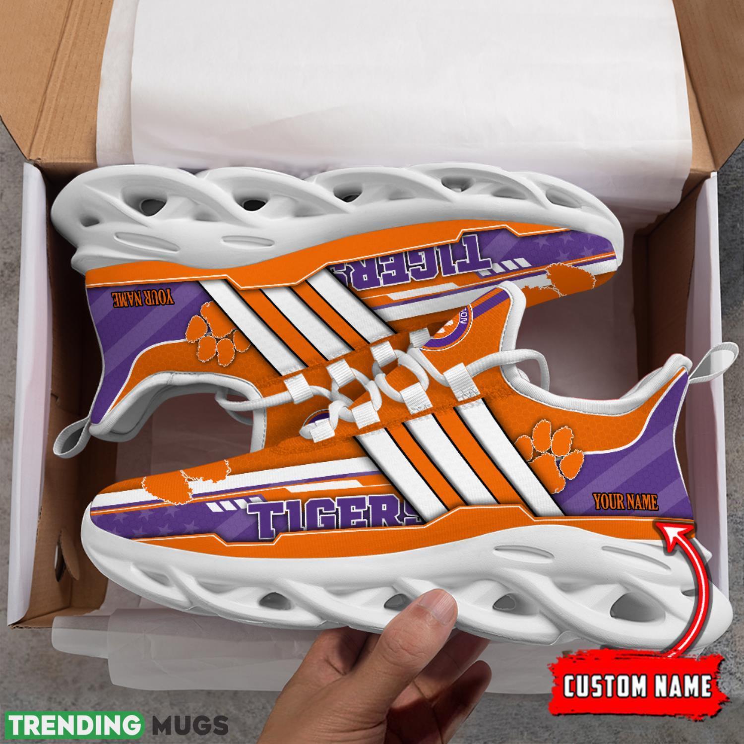 NCAA Clemson Tigers Max Soul Shoes Custom Name White Striped Running Shoes Max Soul NCAA Clemson Tigers Max Soul Shoes Custom Name White Striped Running Shoes Max Soul