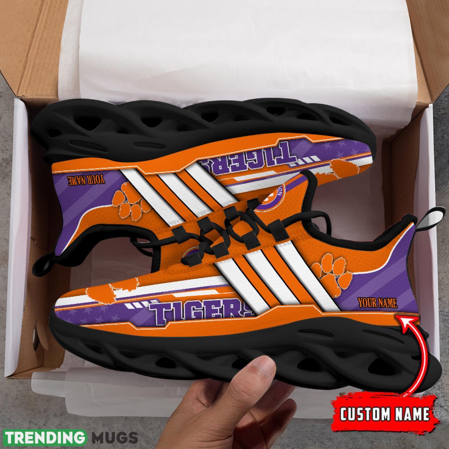NCAA Clemson Tigers Max Soul Shoes Custom Name White Striped Running Shoes Max Soul NCAA Clemson Tigers Max Soul Shoes Custom Name White Striped Running Shoes Max Soul
