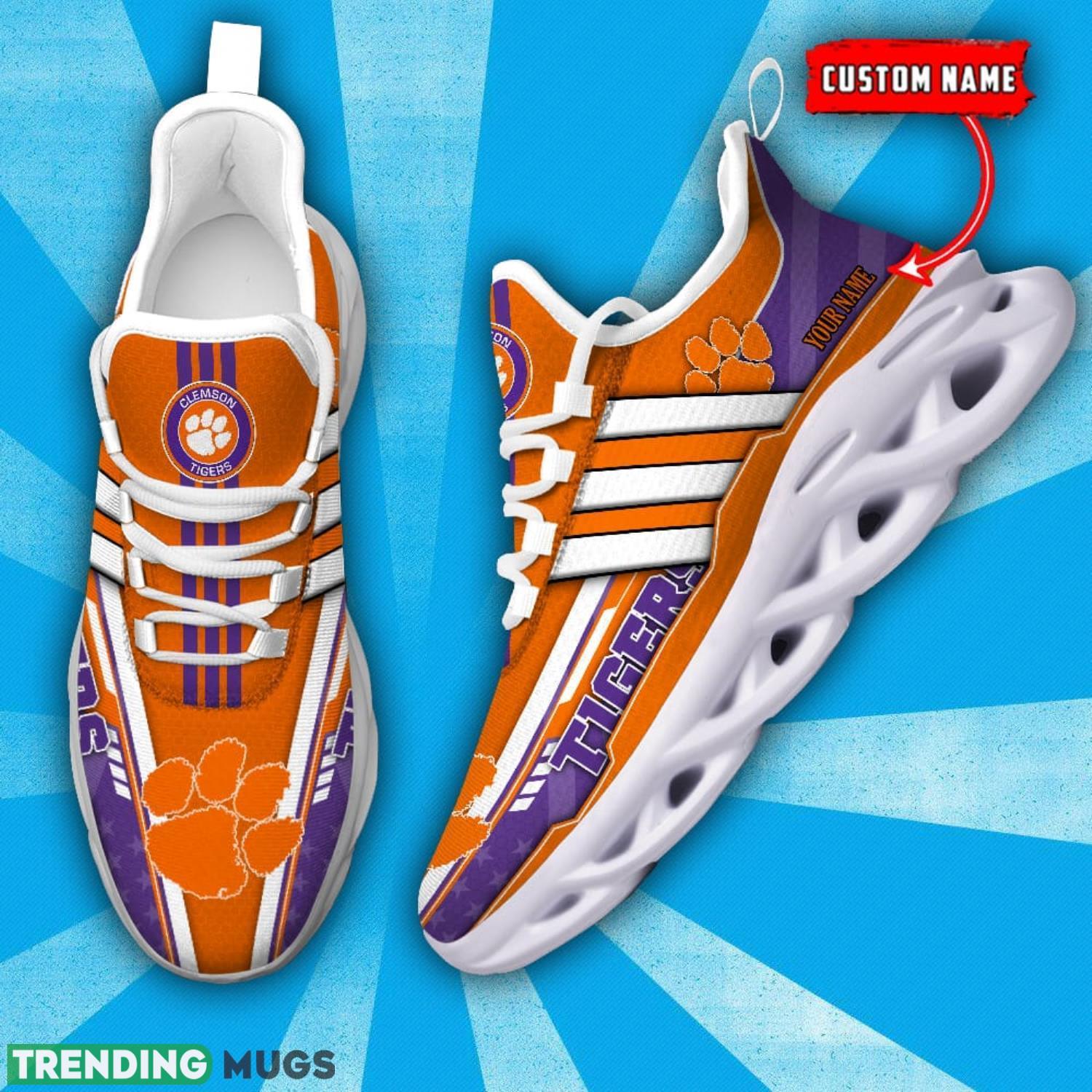 NCAA Clemson Tigers Max Soul Shoes Custom Name White Striped Running Shoes Max Soul NCAA Clemson Tigers Max Soul Shoes Custom Name White Striped Running Shoes Max Soul
