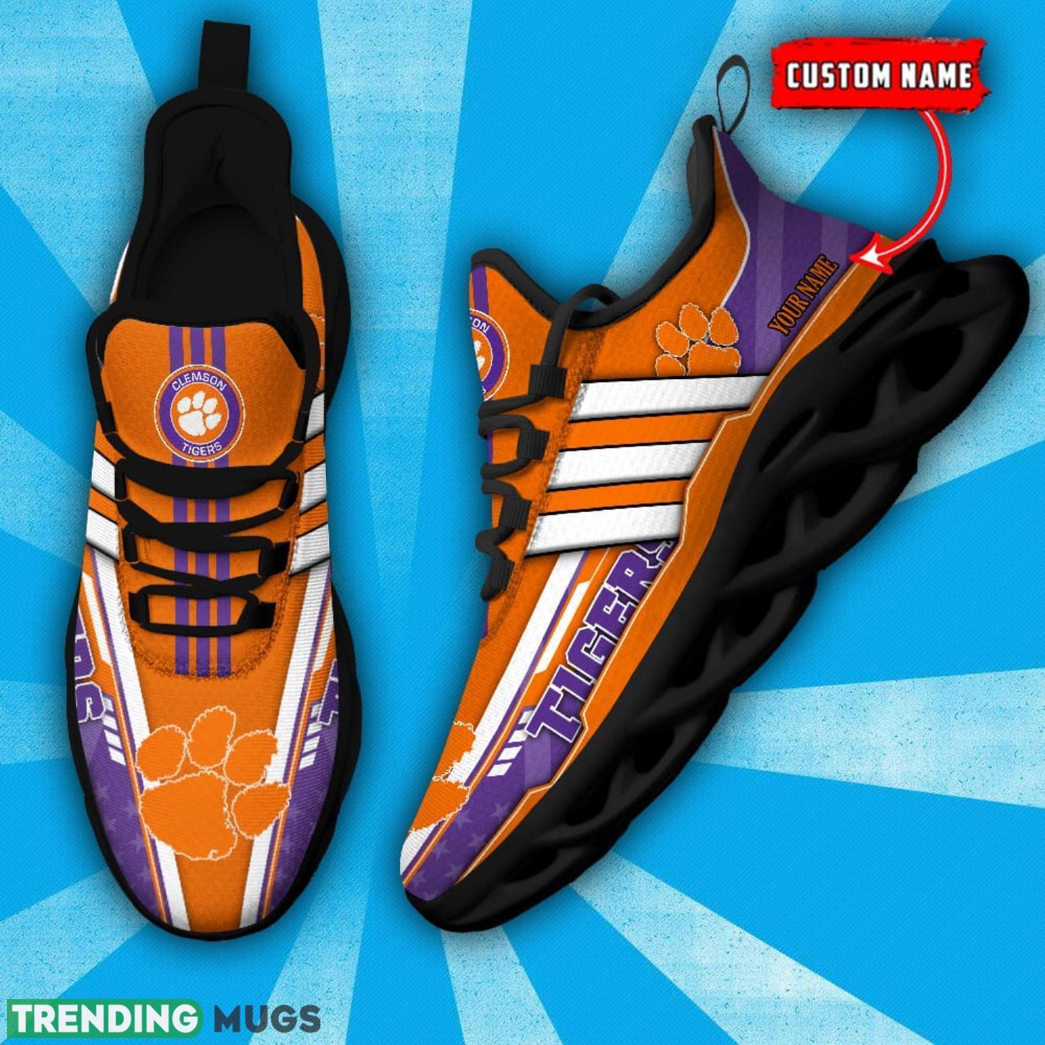 NCAA Clemson Tigers Max Soul Shoes Custom Name White Striped Running Shoes Max Soul NCAA Clemson Tigers Max Soul Shoes Custom Name White Striped Running Shoes Max Soul