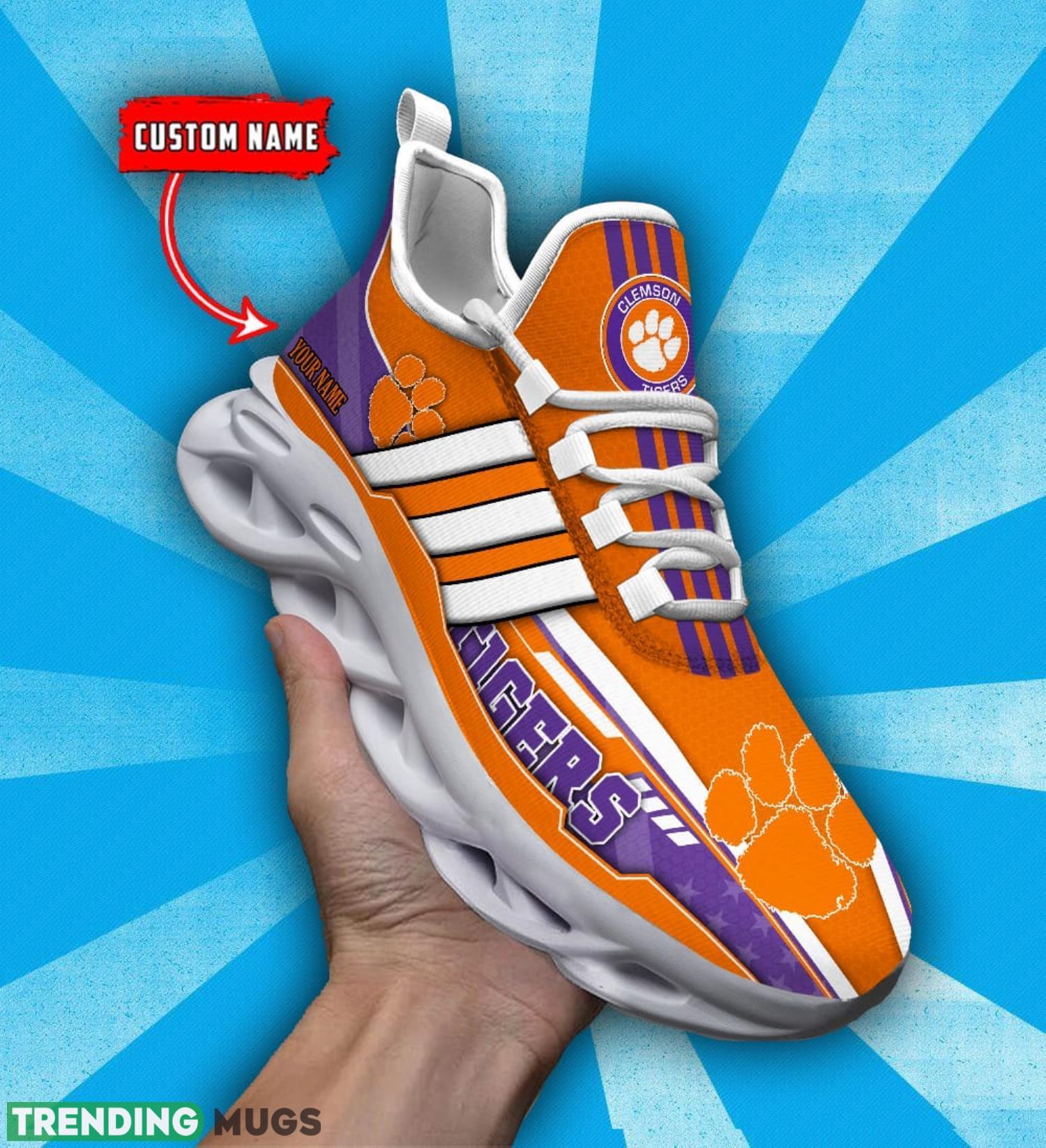 NCAA Clemson Tigers Max Soul Shoes Custom Name White Striped Running Shoes Product Photo 1 NCAA Clemson Tigers Max Soul Shoes Custom Name White Striped Running Shoes Product Photo 1