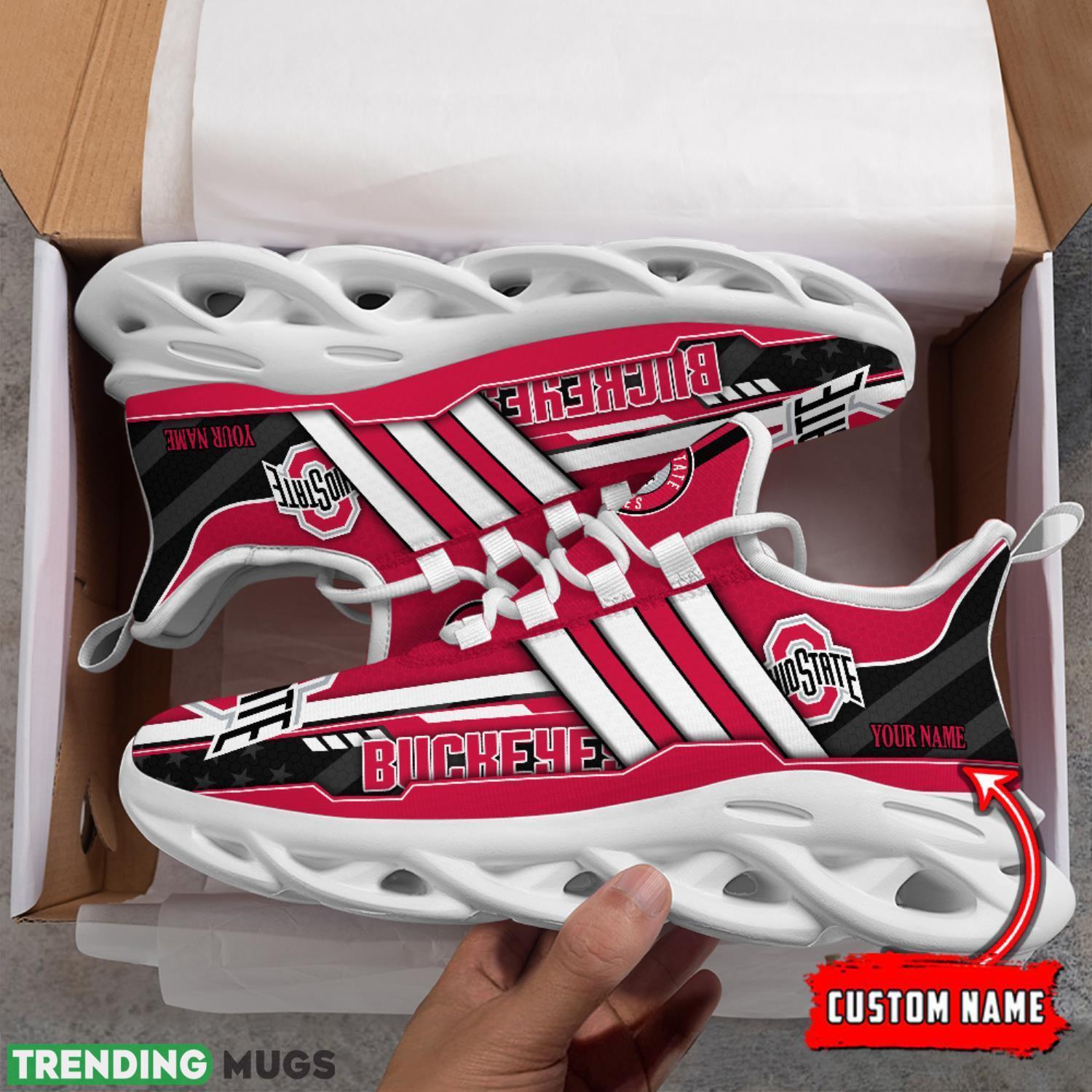 NCAA Ohio State Buckeyes Max Soul Shoes Custom Name White Striped Running Shoes Max Soul NCAA Ohio State Buckeyes Max Soul Shoes Custom Name White Striped Running Shoes Max Soul