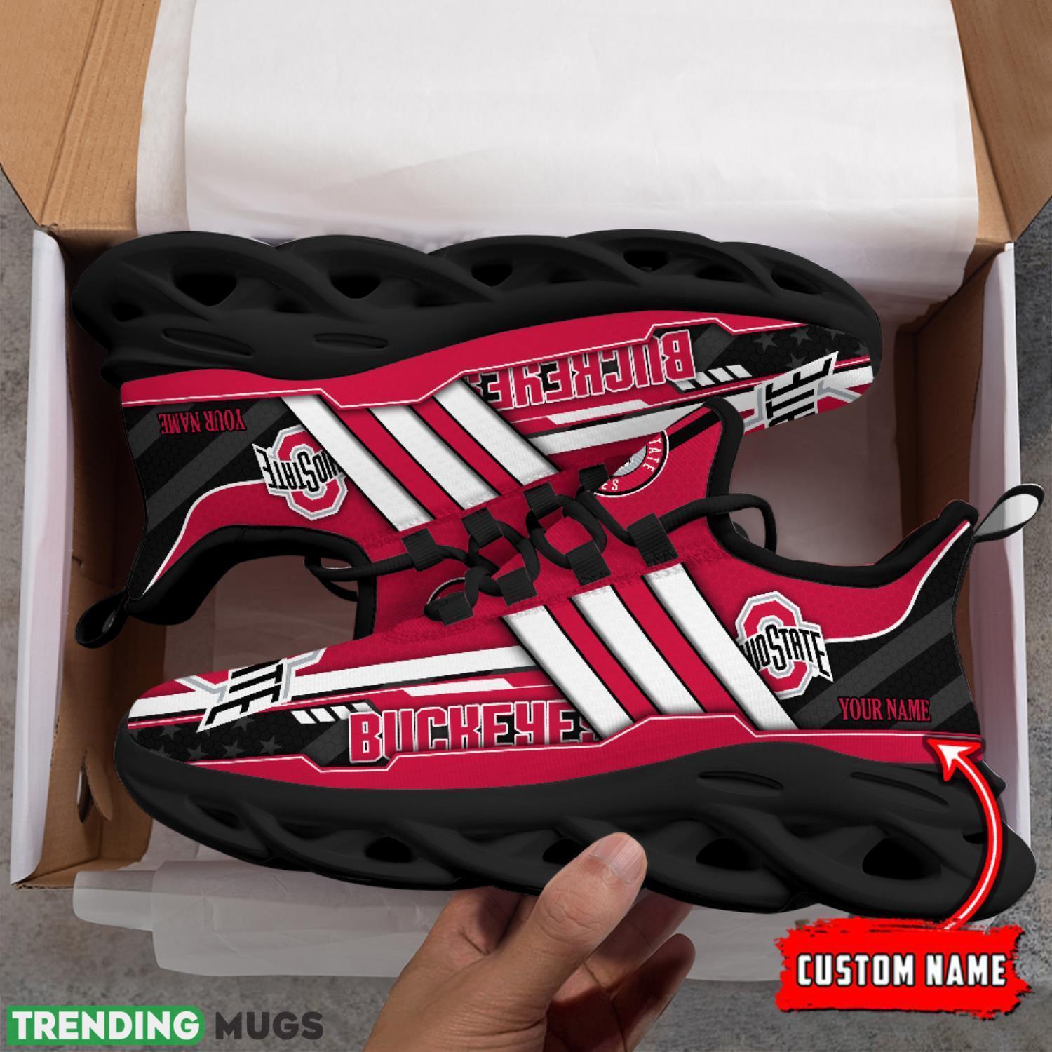 NCAA Ohio State Buckeyes Max Soul Shoes Custom Name White Striped Running Shoes Max Soul NCAA Ohio State Buckeyes Max Soul Shoes Custom Name White Striped Running Shoes Max Soul