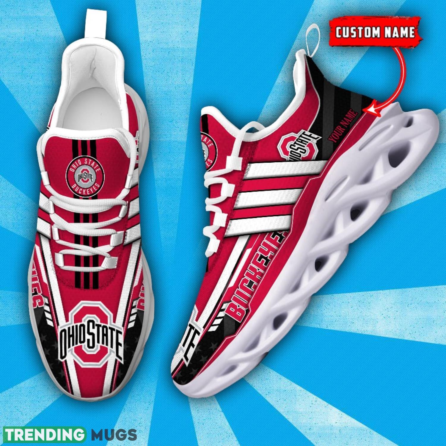 NCAA Ohio State Buckeyes Max Soul Shoes Custom Name White Striped Running Shoes Max Soul NCAA Ohio State Buckeyes Max Soul Shoes Custom Name White Striped Running Shoes Max Soul
