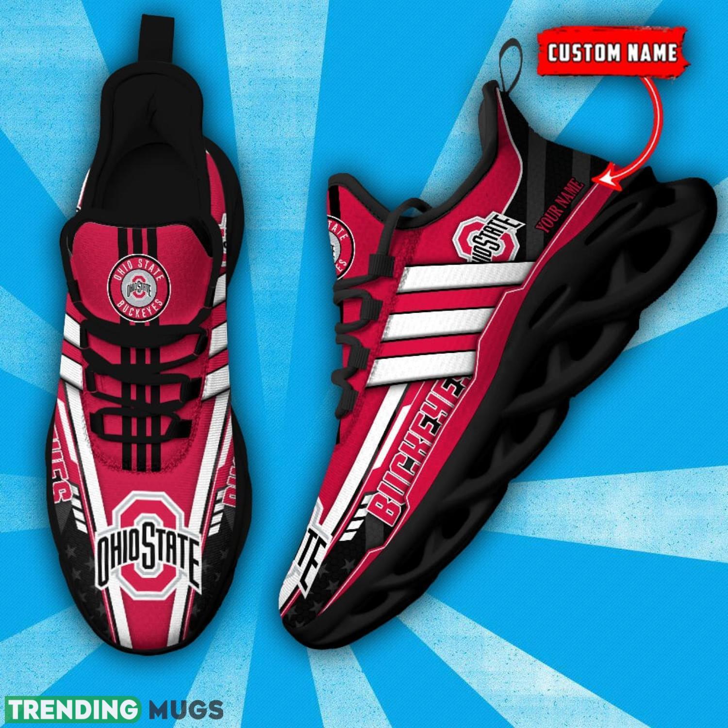 NCAA Ohio State Buckeyes Max Soul Shoes Custom Name White Striped Running Shoes Max Soul NCAA Ohio State Buckeyes Max Soul Shoes Custom Name White Striped Running Shoes Max Soul