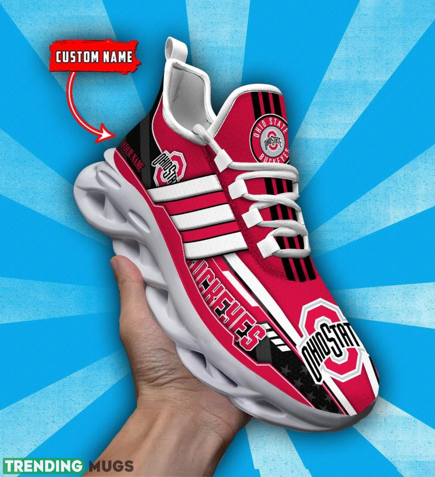 NCAA Ohio State Buckeyes Max Soul Shoes Custom Name White Striped Running Shoes Product Photo 1 NCAA Ohio State Buckeyes Max Soul Shoes Custom Name White Striped Running Shoes Product Photo 1