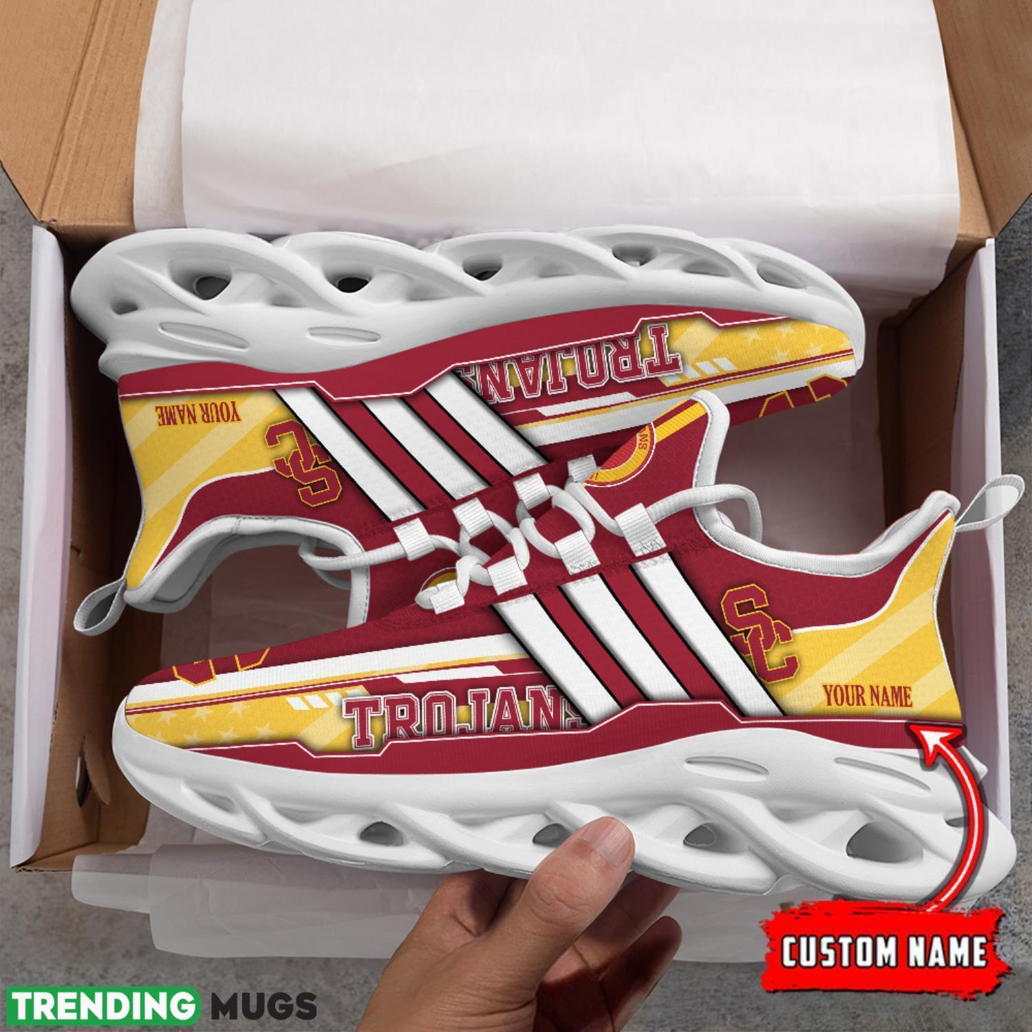 NCAA USC Trojans Max Soul Shoes Custom Name White Striped Running Shoes Max Soul NCAA USC Trojans Max Soul Shoes Custom Name White Striped Running Shoes Max Soul