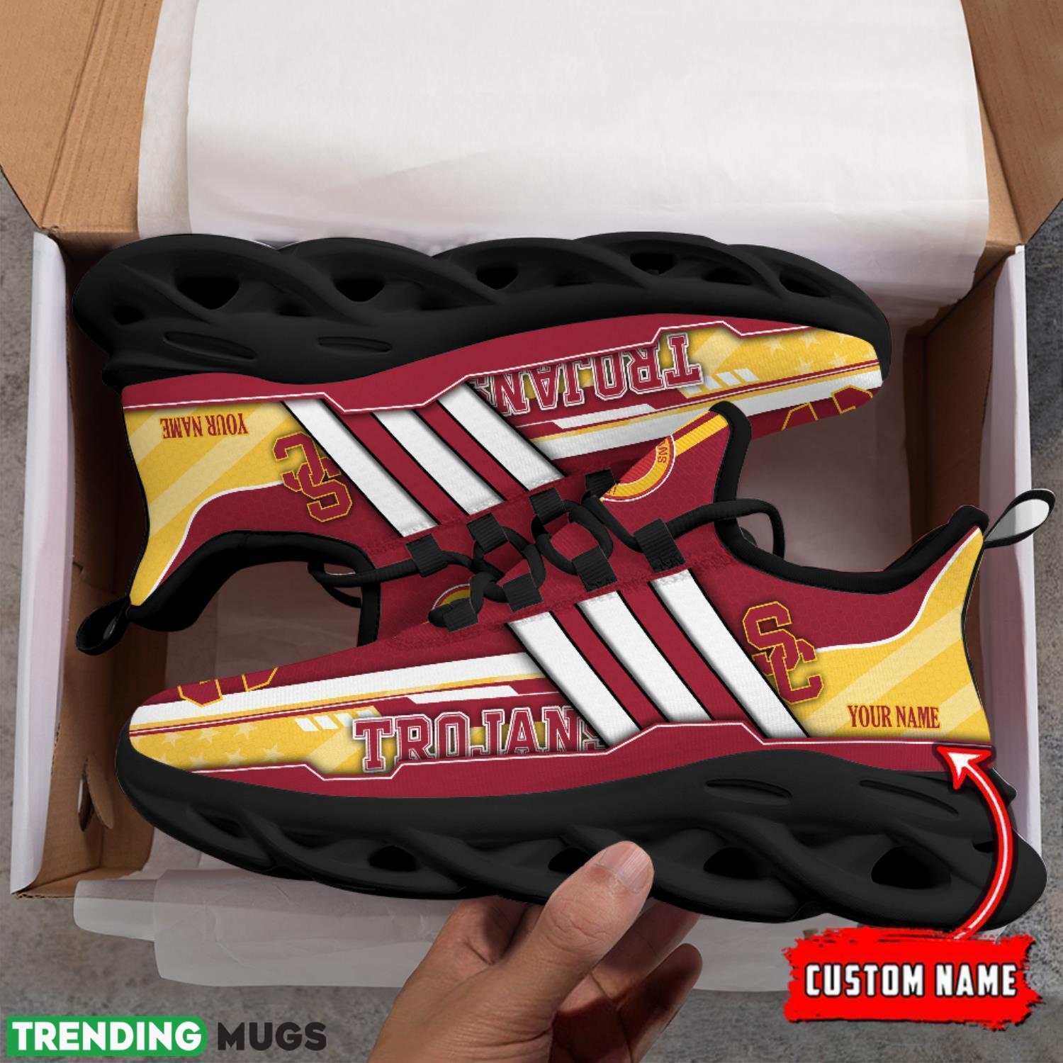 NCAA USC Trojans Max Soul Shoes Custom Name White Striped Running Shoes Max Soul NCAA USC Trojans Max Soul Shoes Custom Name White Striped Running Shoes Max Soul