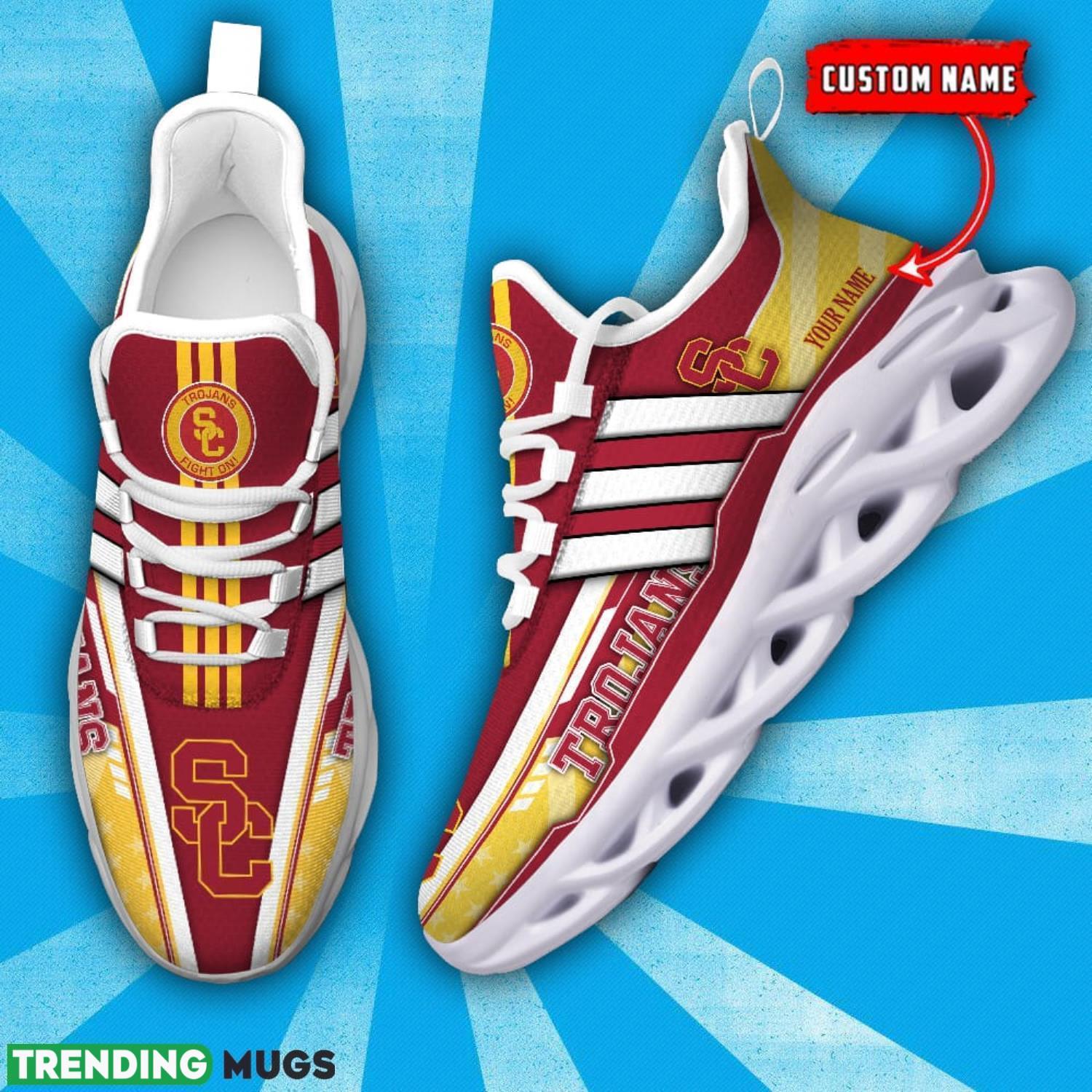 NCAA USC Trojans Max Soul Shoes Custom Name White Striped Running Shoes Max Soul NCAA USC Trojans Max Soul Shoes Custom Name White Striped Running Shoes Max Soul