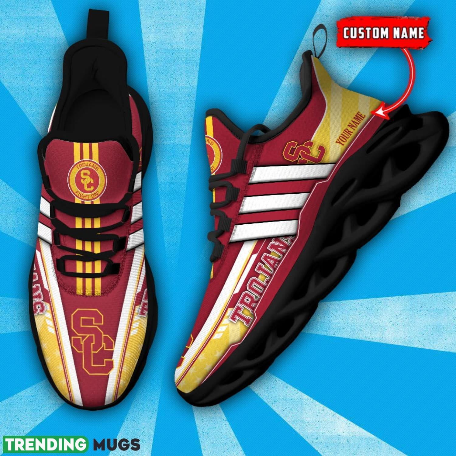 NCAA USC Trojans Max Soul Shoes Custom Name White Striped Running Shoes Max Soul NCAA USC Trojans Max Soul Shoes Custom Name White Striped Running Shoes Max Soul