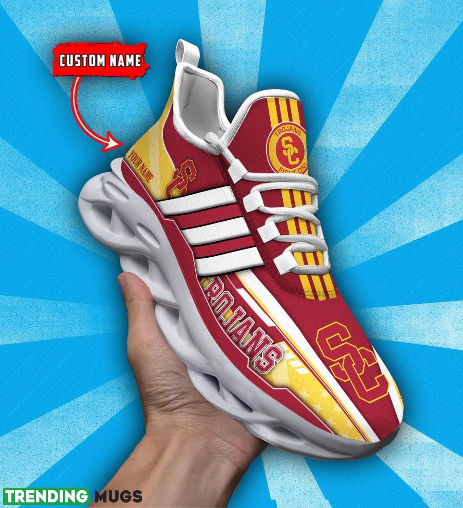 NCAA USC Trojans Max Soul Shoes Custom Name White Striped Running Shoes Product Photo 1 NCAA USC Trojans Max Soul Shoes Custom Name White Striped Running Shoes Product Photo 1
