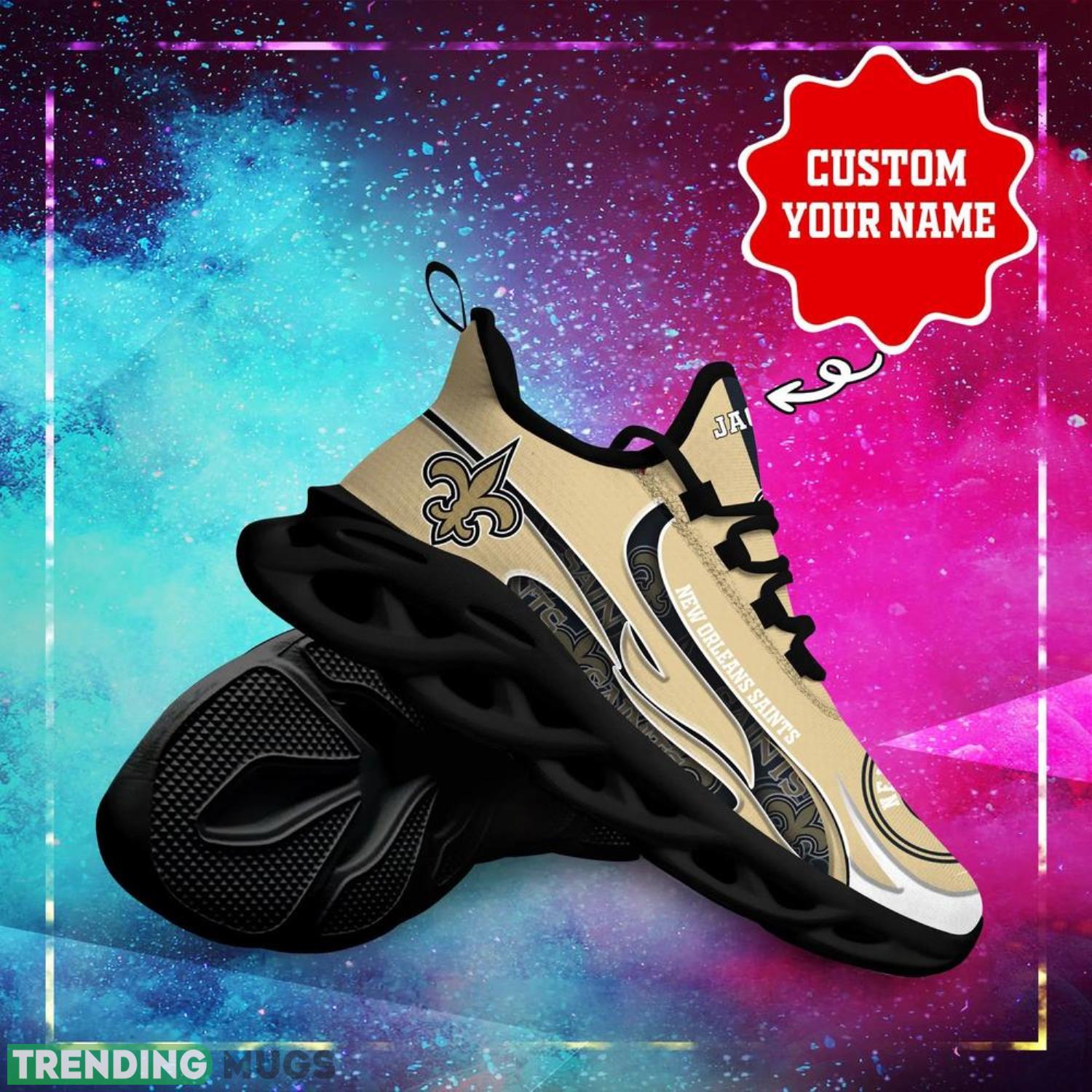 New Orleans Saints NFL Max Soul Shoes Custom Name Sneakers Running Shoes Gifts For NFL Fans Max Soul New Orleans Saints NFL Max Soul Shoes Custom Name Sneakers Running Shoes Gifts For NFL Fans Max Soul