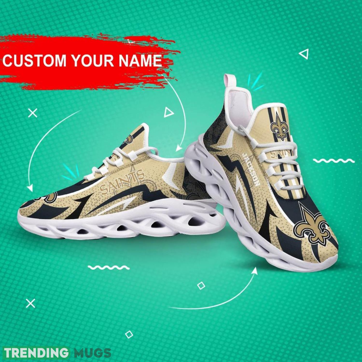 New Orleans Saints NFL Max Soul Shoes Custom Name Sneakers Running Shoes Hot Trending Personalized Gifts For NFL Fans Max Soul New Orleans Saints NFL Max Soul Shoes Custom Name Sneakers Running Shoes Hot Trending Personalized Gifts For NFL Fans Max Soul