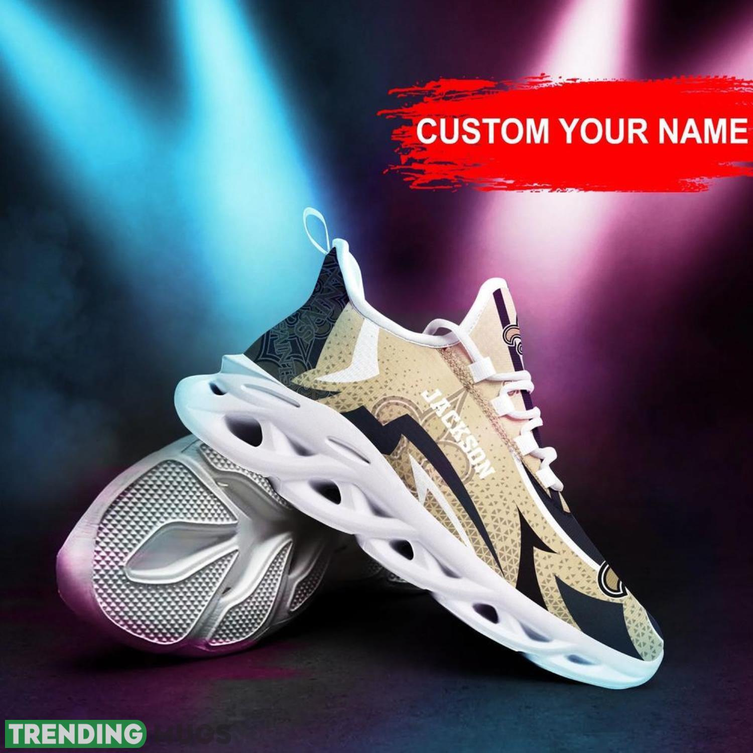 New Orleans Saints NFL Max Soul Shoes Custom Name Sneakers Running Shoes Hot Trending Personalized Gifts For NFL Fans Max Soul New Orleans Saints NFL Max Soul Shoes Custom Name Sneakers Running Shoes Hot Trending Personalized Gifts For NFL Fans Max Soul