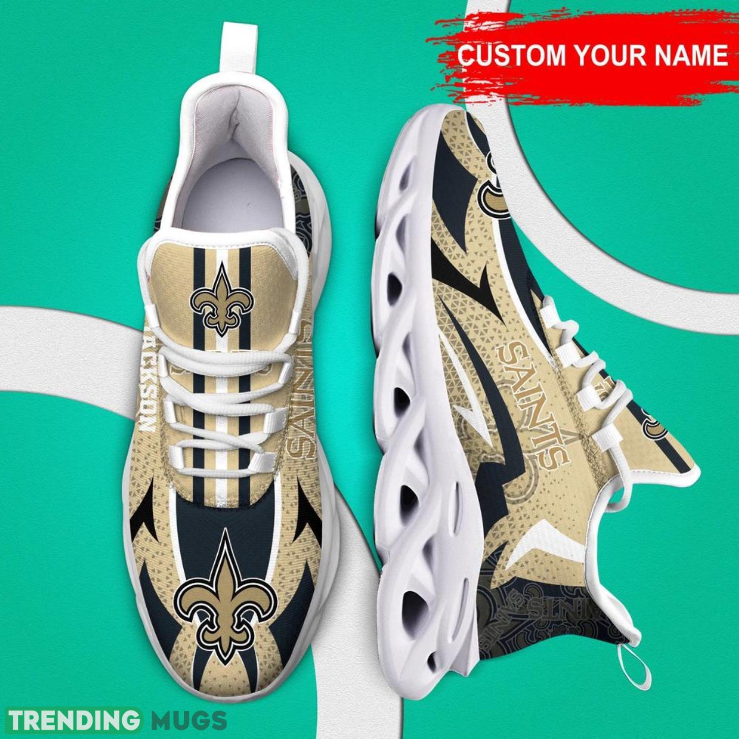 New Orleans Saints NFL Max Soul Shoes Custom Name Sneakers Running Shoes Hot Trending Personalized Gifts For NFL Fans Max Soul New Orleans Saints NFL Max Soul Shoes Custom Name Sneakers Running Shoes Hot Trending Personalized Gifts For NFL Fans Max Soul