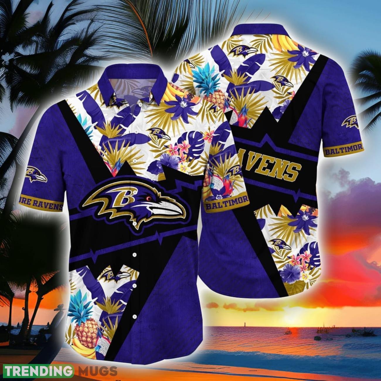 NFL Baltimore Ravens Hawaiian Shirt Flower Island Tropical Flower Style Shirt Product Photo 1 NFL Baltimore Ravens Hawaiian Shirt Flower Island Tropical Flower Style Shirt Product Photo 1
