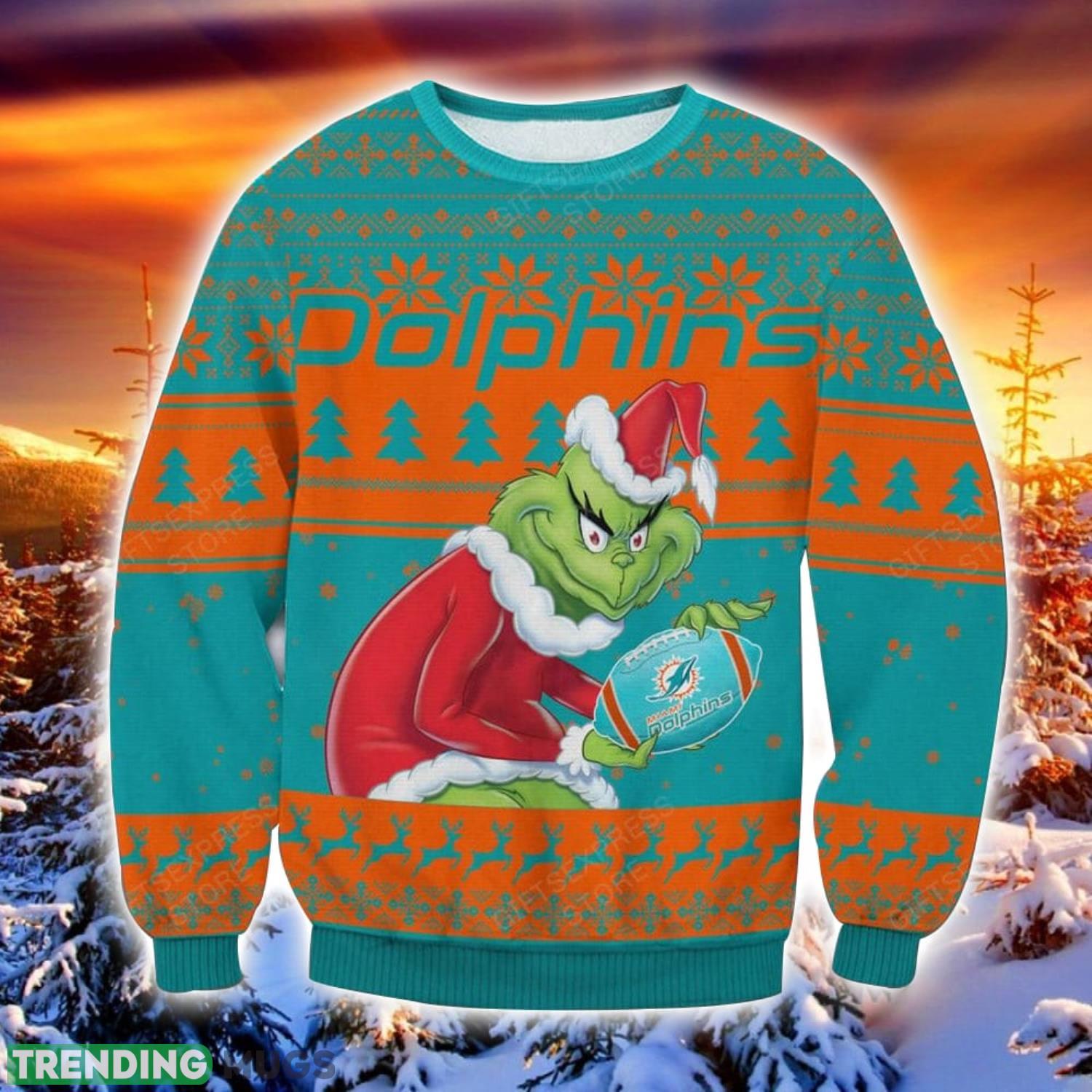 NFL Miami Dolphins Grinch Ugly Christmas Sweater Trending Sweater For 2023 Christmas Holidays Product Photo 1 NFL Miami Dolphins Grinch Ugly Christmas Sweater Trending Sweater For 2023 Christmas Holidays Product Photo 1