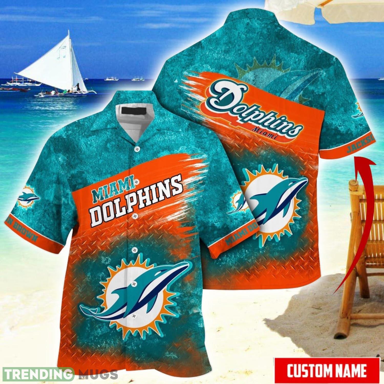 NFL Miami Dolphins Hawaiian Shirt Custom Name For Fans Aloha Summer Shirt Product Photo 1 NFL Miami Dolphins Hawaiian Shirt Custom Name For Fans Aloha Summer Shirt Product Photo 1