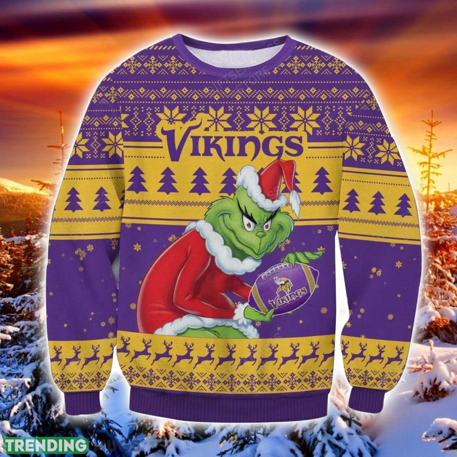NFL Minnesota Vikings Grinch Ugly Christmas Sweater Trending Sweater For 2023 Christmas Holidays Product Photo 1 NFL Minnesota Vikings Grinch Ugly Christmas Sweater Trending Sweater For 2023 Christmas Holidays Product Photo 1