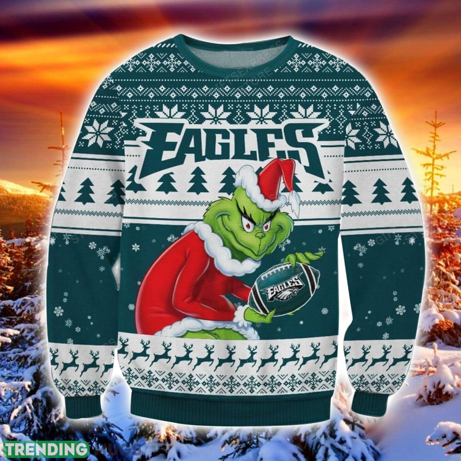 NFL Philadelphia Eagles Grinch Ugly Christmas Sweater Trending Sweater For 2023 Christmas Holidays Product Photo 1 NFL Philadelphia Eagles Grinch Ugly Christmas Sweater Trending Sweater For 2023 Christmas Holidays Product Photo 1